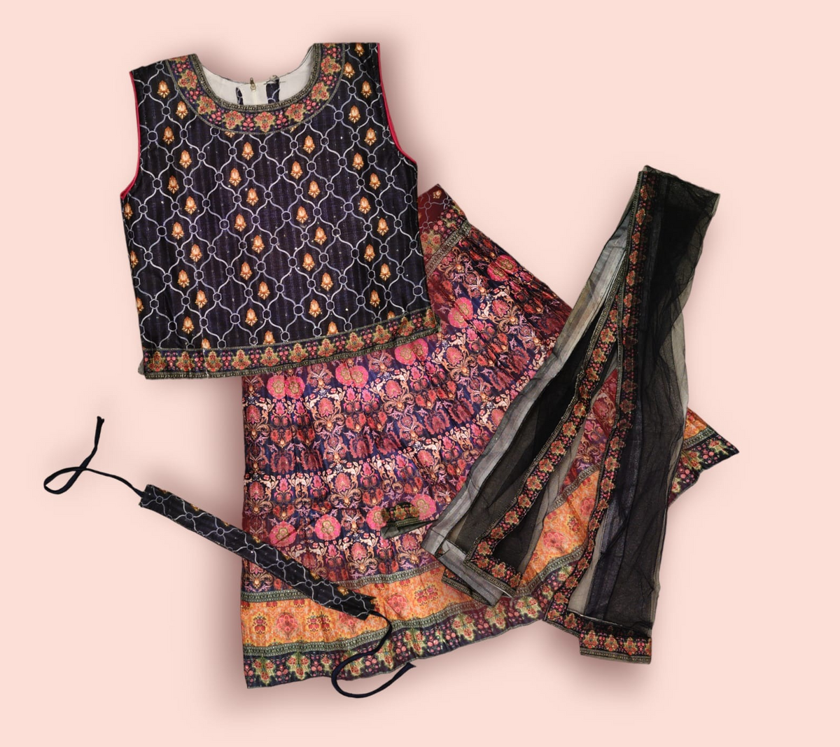 Girls Purple Printed Festive Wear Ethnic Lehenga Choli Set (6-9Y)