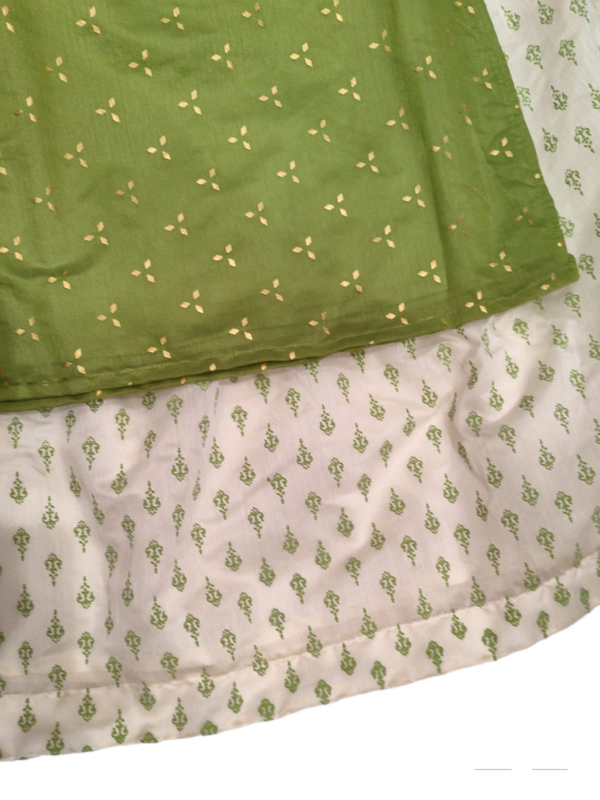 Chanderi ethnic croptop 3 piece set, green and white ( R 3)