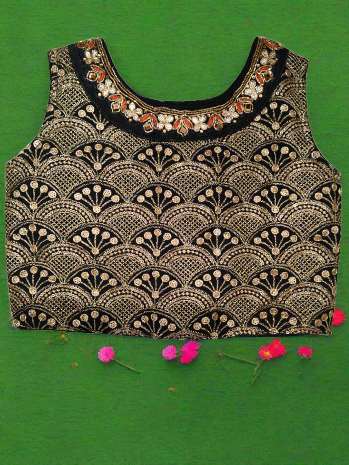 Girls Black & Gold Embroidered Lehenga Choli Set with Dupatta (1-4Y)