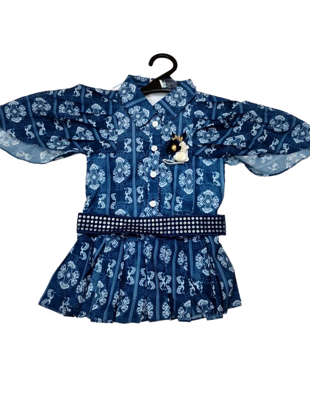 girls western stylish white and blue top-plazzo set ( Z 17)