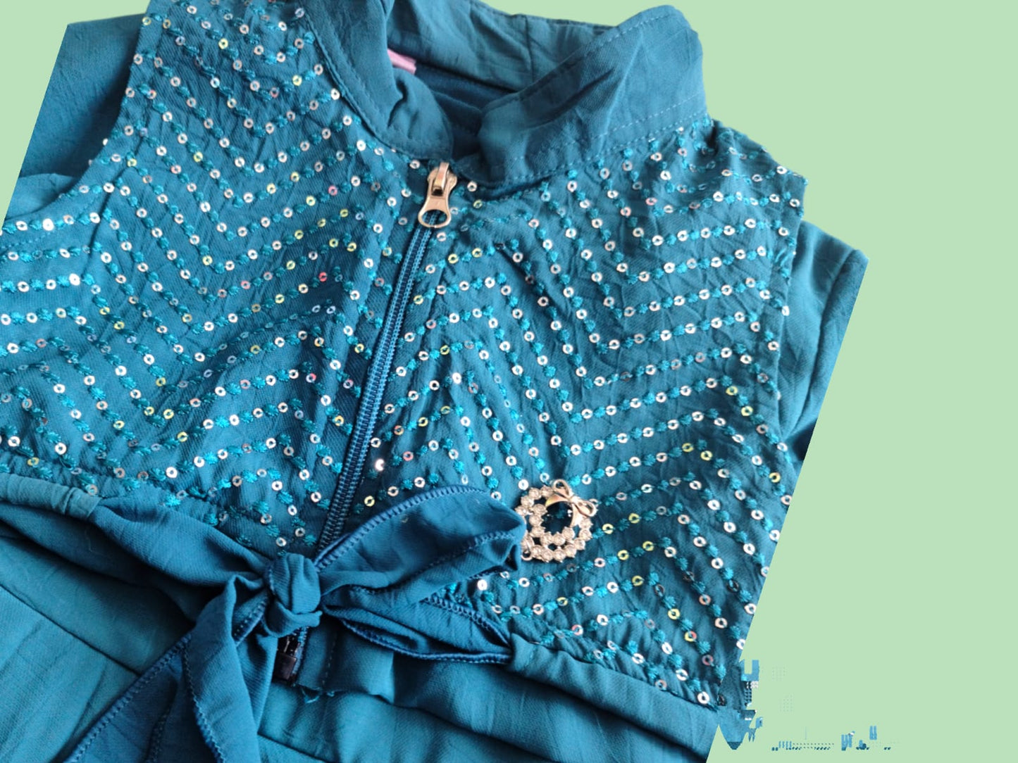 girls indo-western kurti set with jacket, blue ( Z 3)