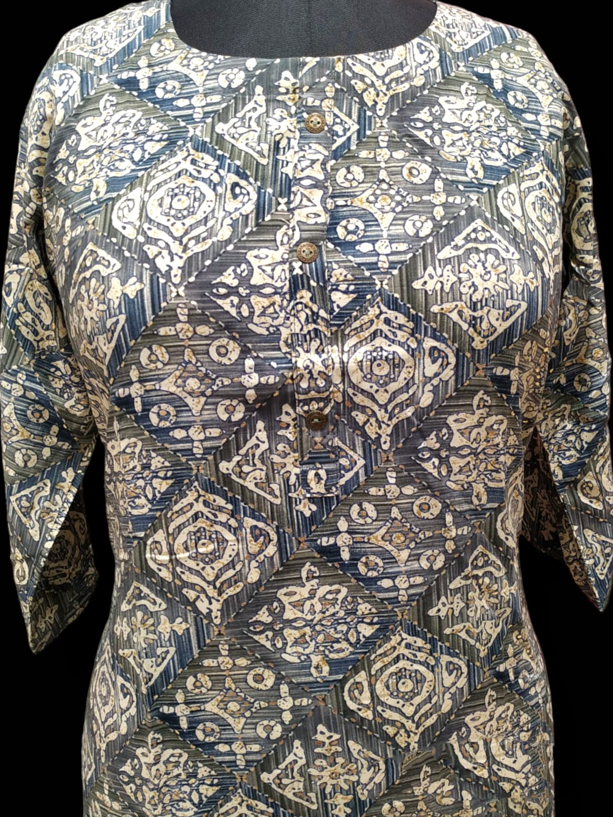 straight cut kurti , grey, print geometric pattern(Lst 26)