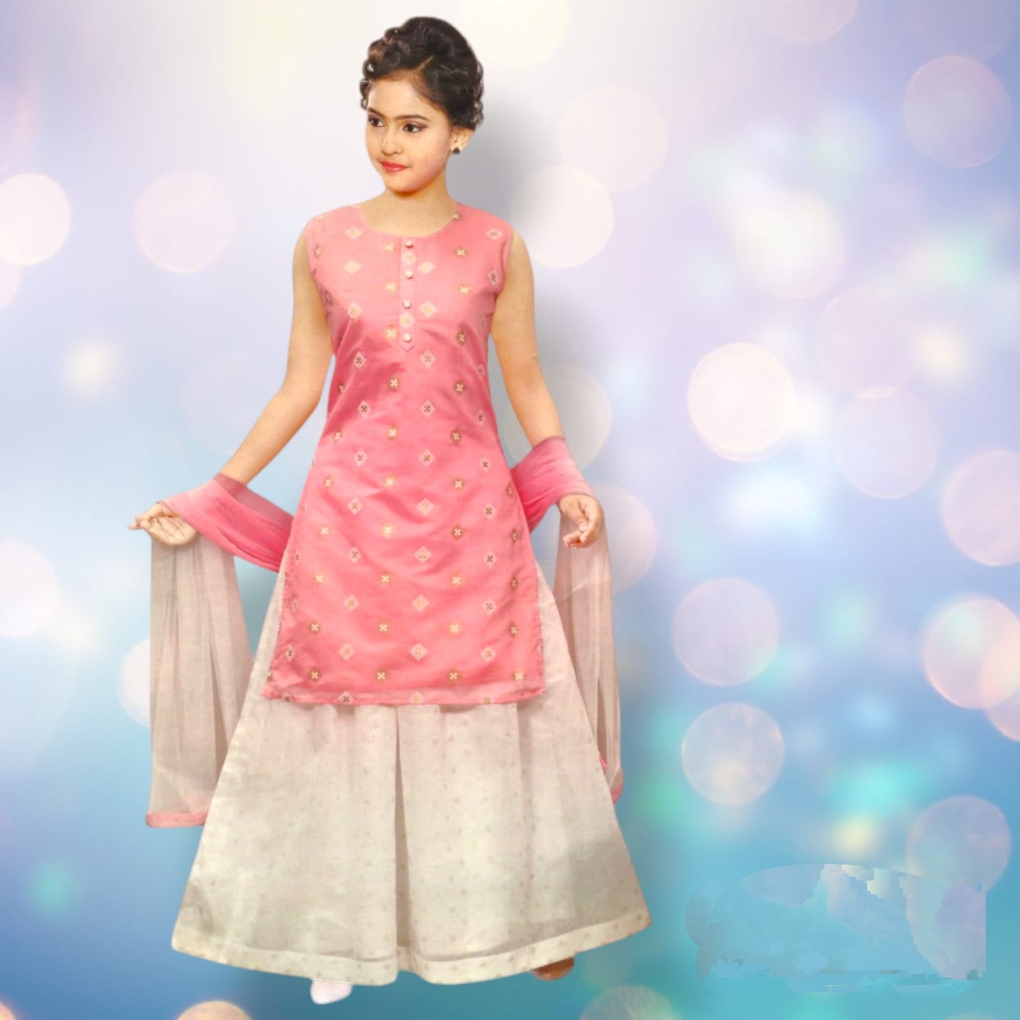 Chanderi ethnic croptop 3 piece set, baby pink and white( R 2)