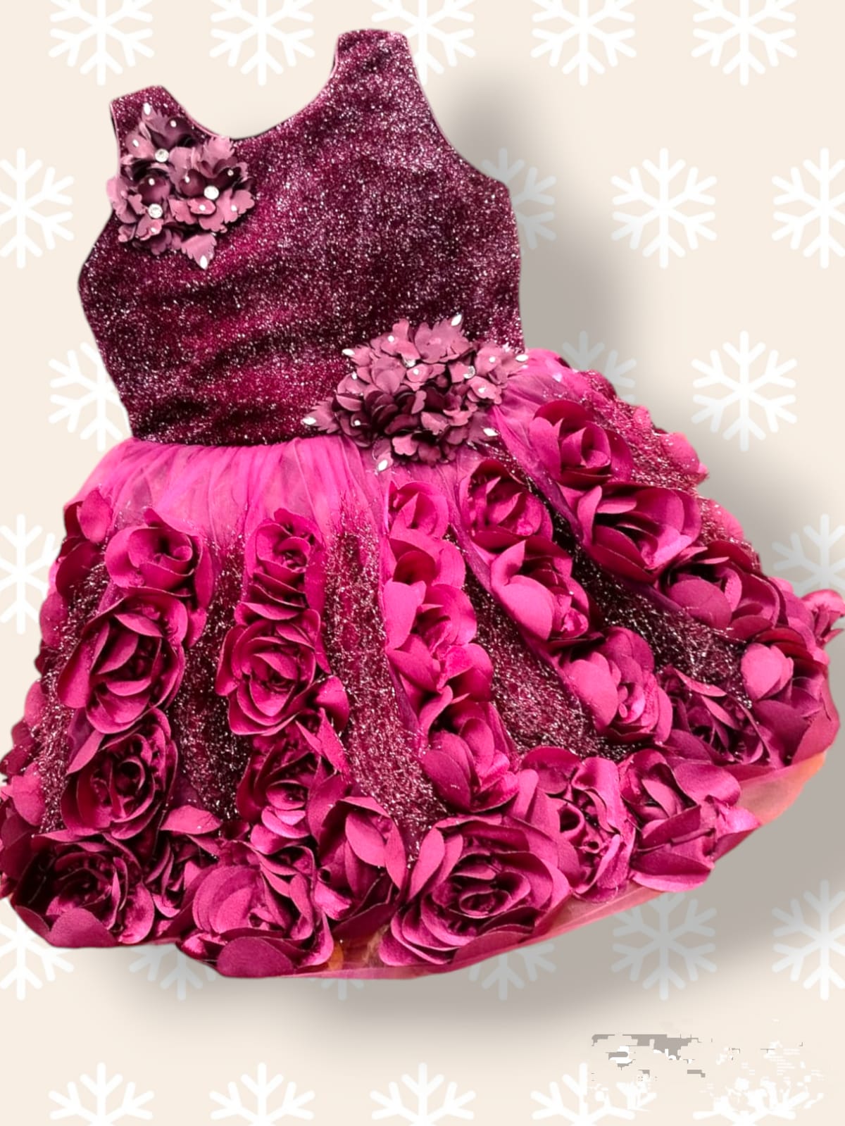 barbie frock with rose flower all over , wine colour ( brb 1 )