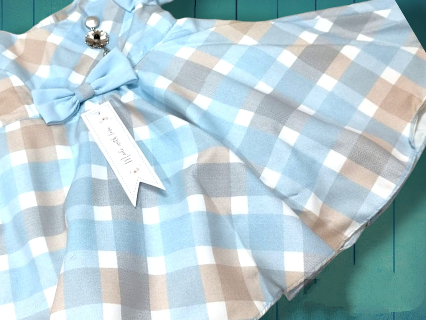 girls western classy frock, pink/blue check pattern ( prbx 18)