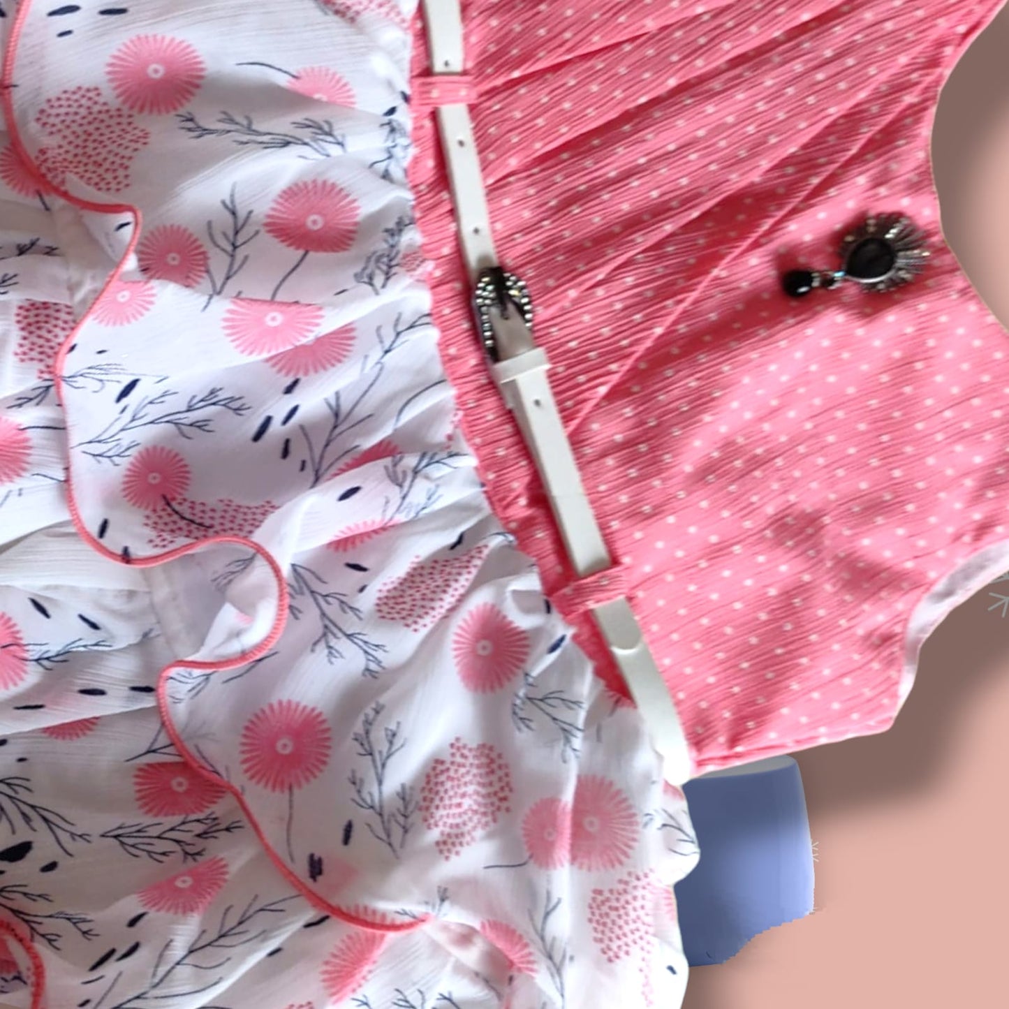 girls frill frock, white & pink ( prbx 23)