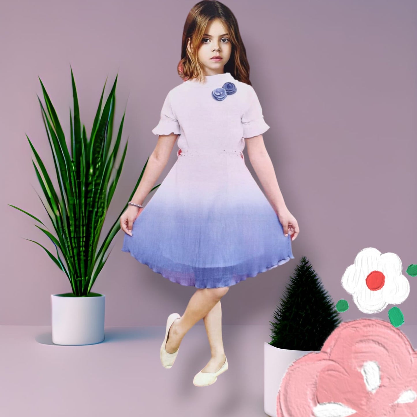 girls beautiful western classy dress , white and blue crush ( prbx 38)