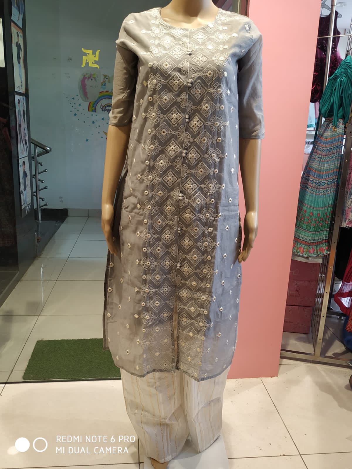 Women's kurti set with pant and dupatta green/grey( Lfst 19)