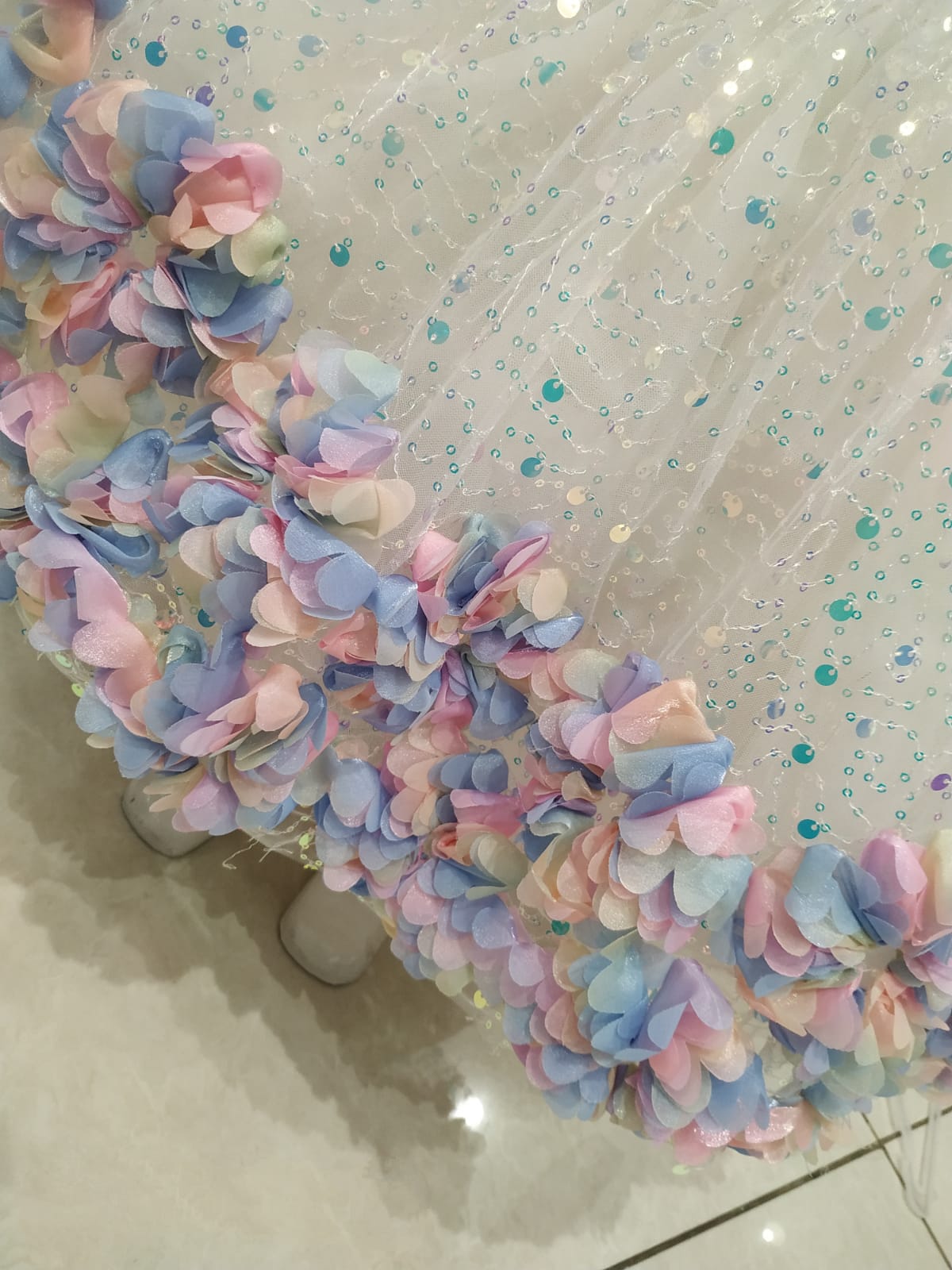 birthday/ party frock, white with rainbow flowers( brb 8)