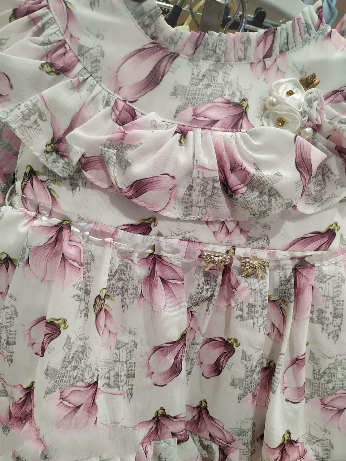 months baby girl beautiful western classy frock, white with flower print ( prbx 48)