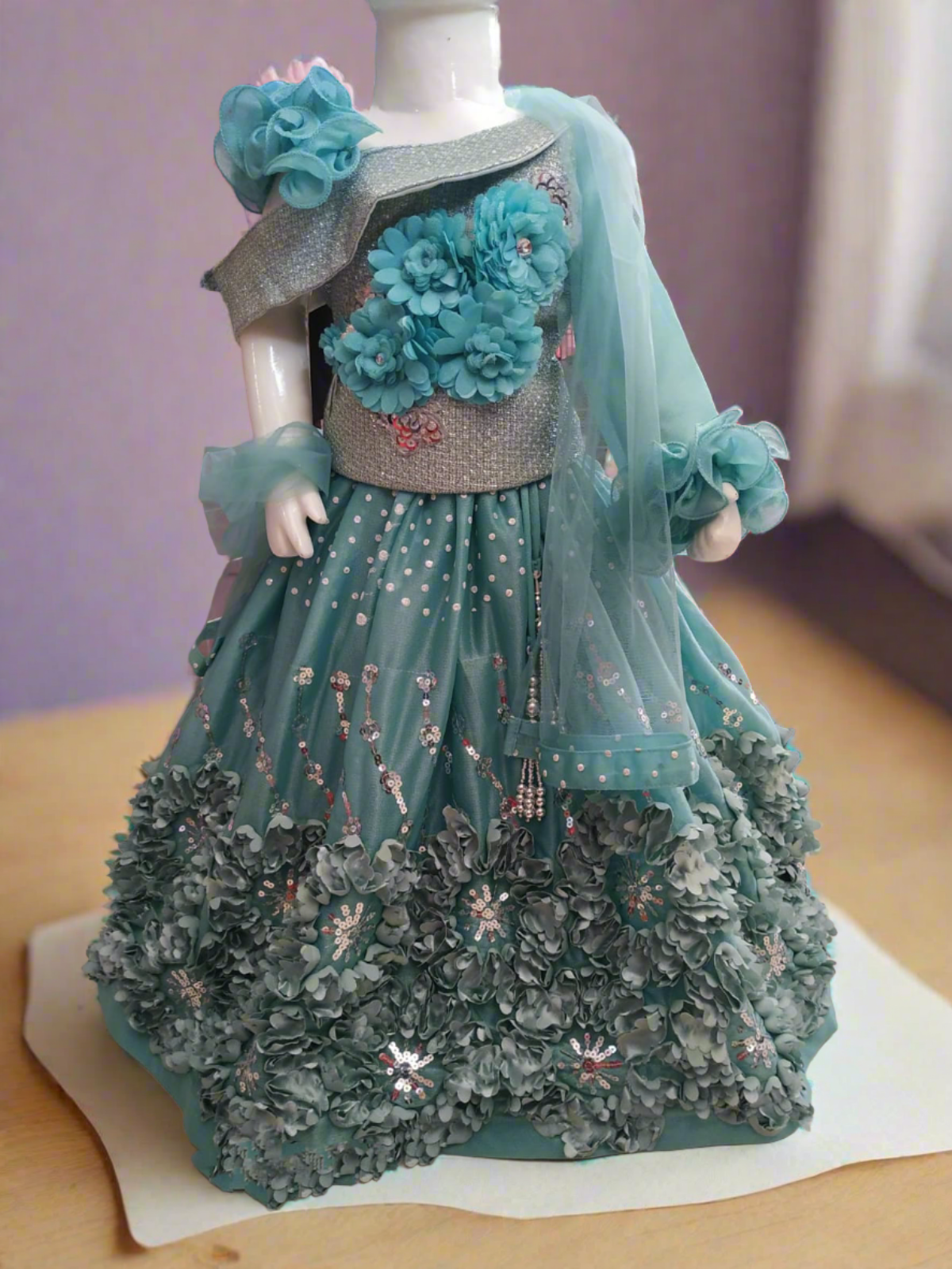 girls grand croptop for birthday party, blue ( brb 16)