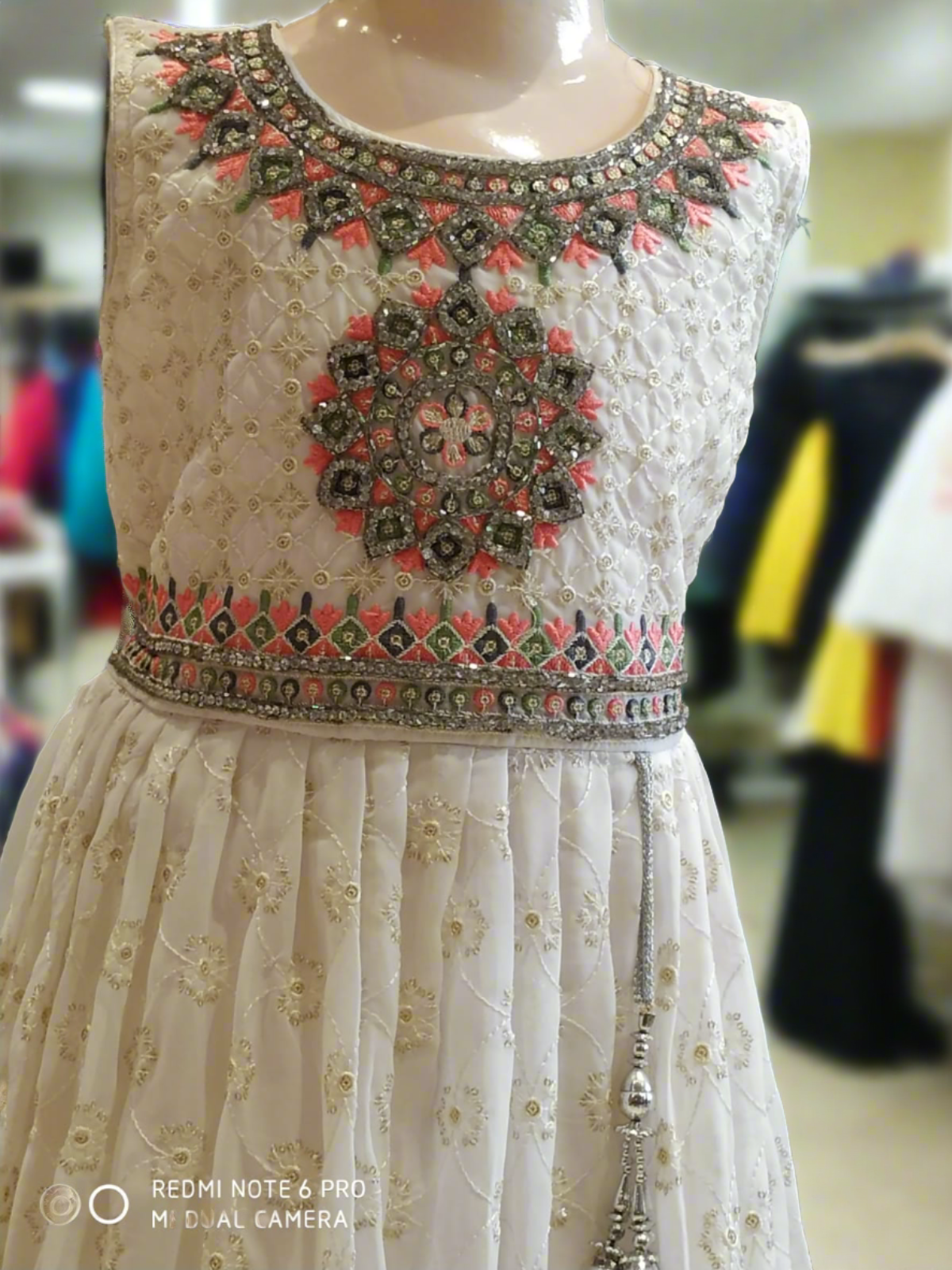 girls traditional / festive wear frock with work , colour white ( e 11 )