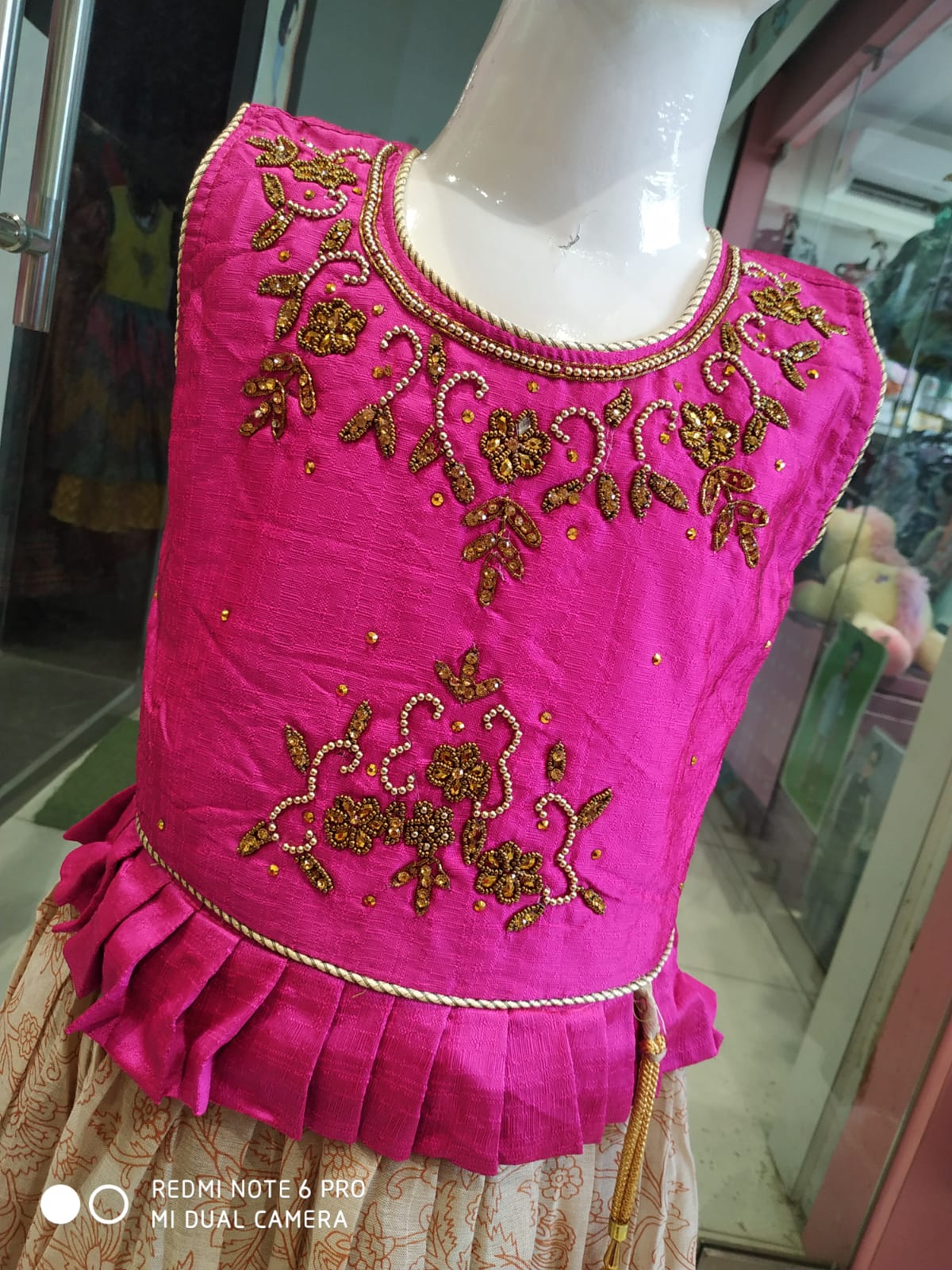 girls festive wear , beautiful frock/ gown, pink & biscuit colour ( e 39)