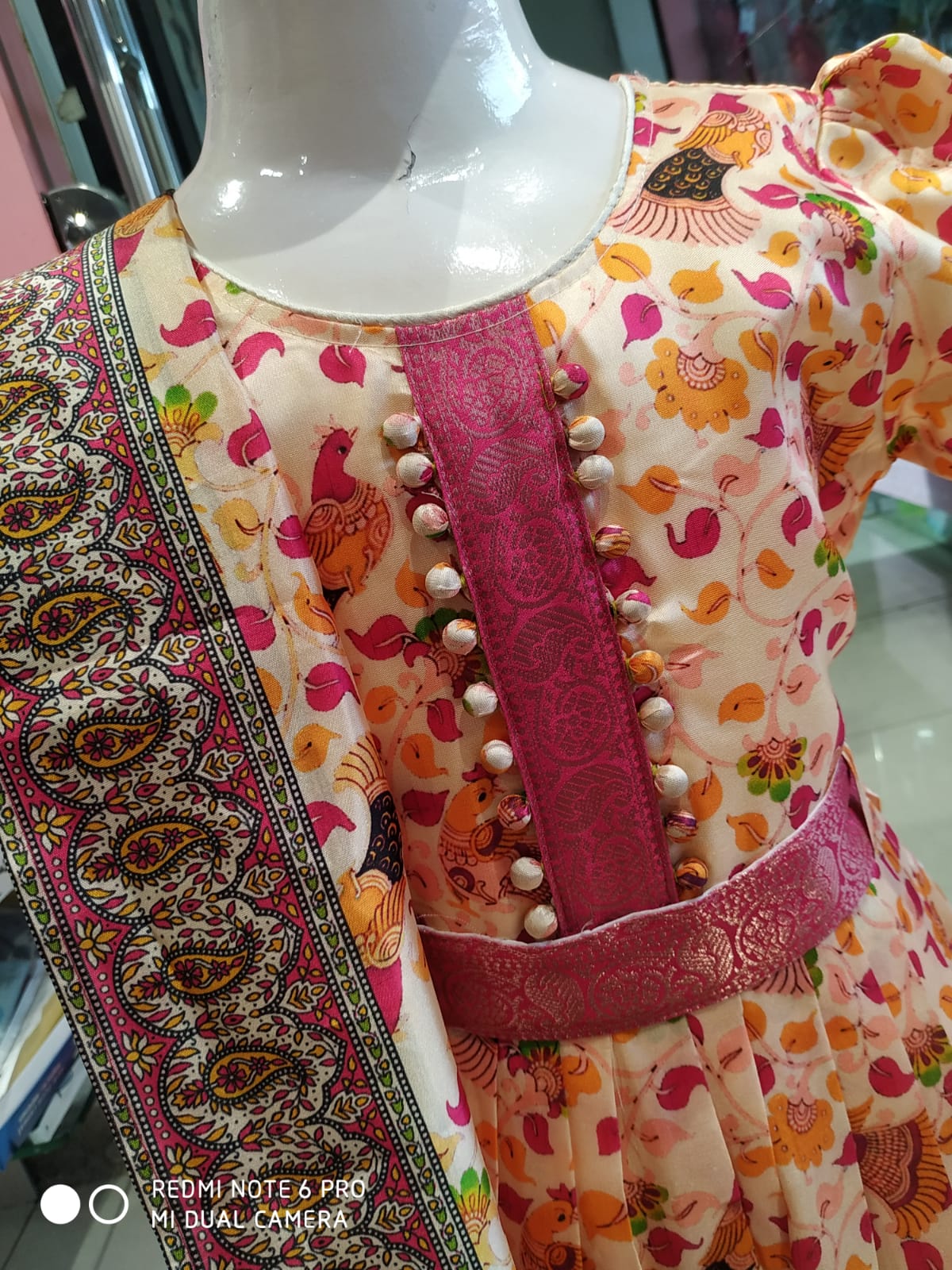 girls festive wear , beautiful kalamkari print frock/ gown , with dupatta ( e 43)