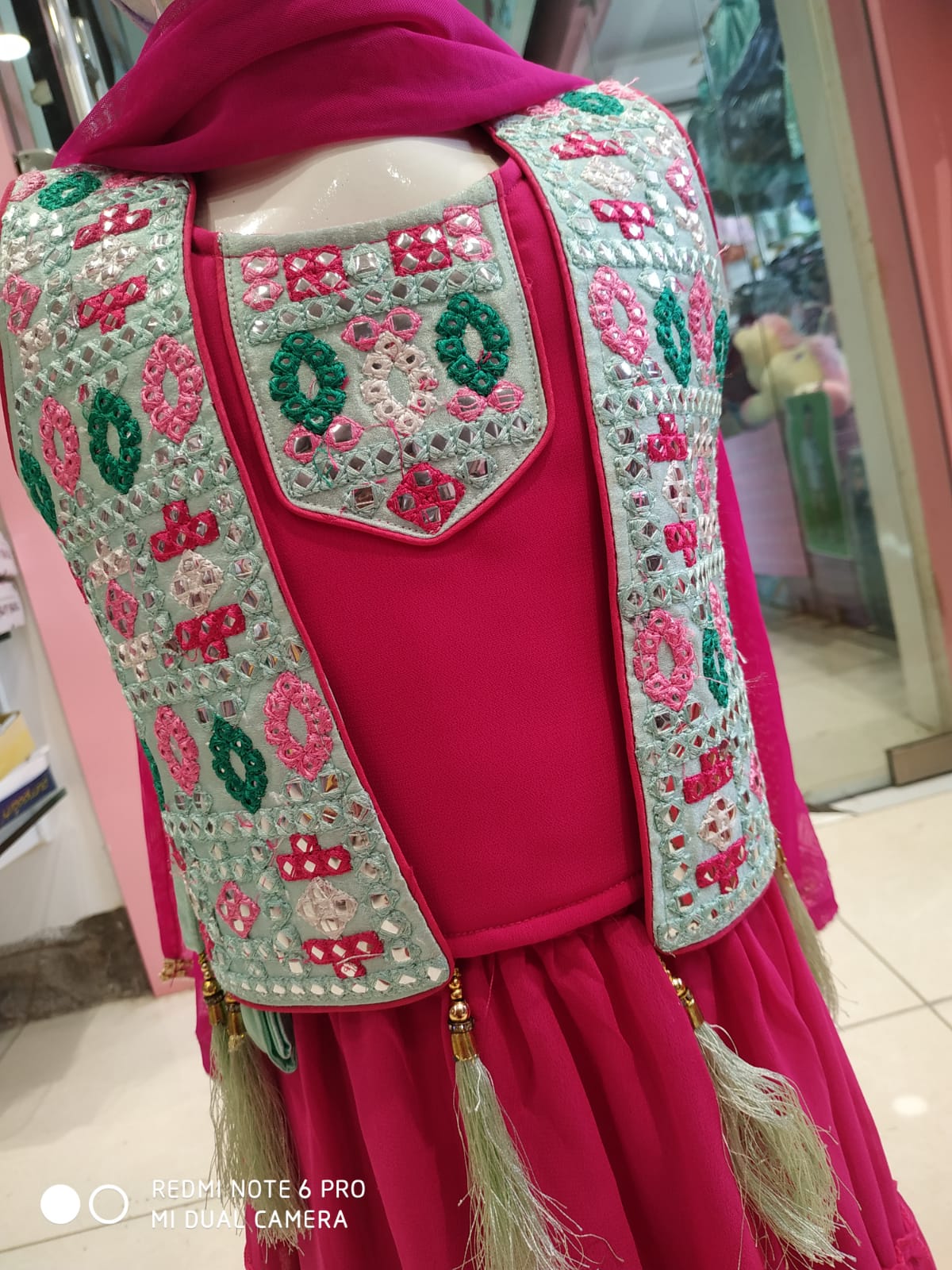 festive wear lehanga with jacket and dupatta, pink/ blue ( e 75)