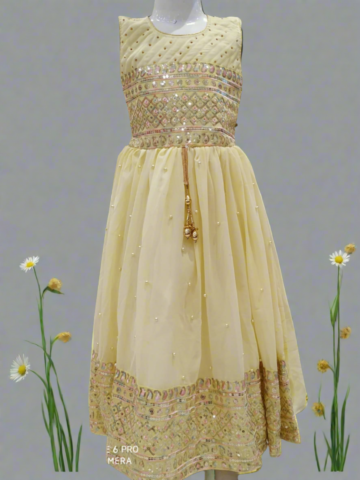 festive wear , beautiful frock/ gown , lemon yellow ( e 68)