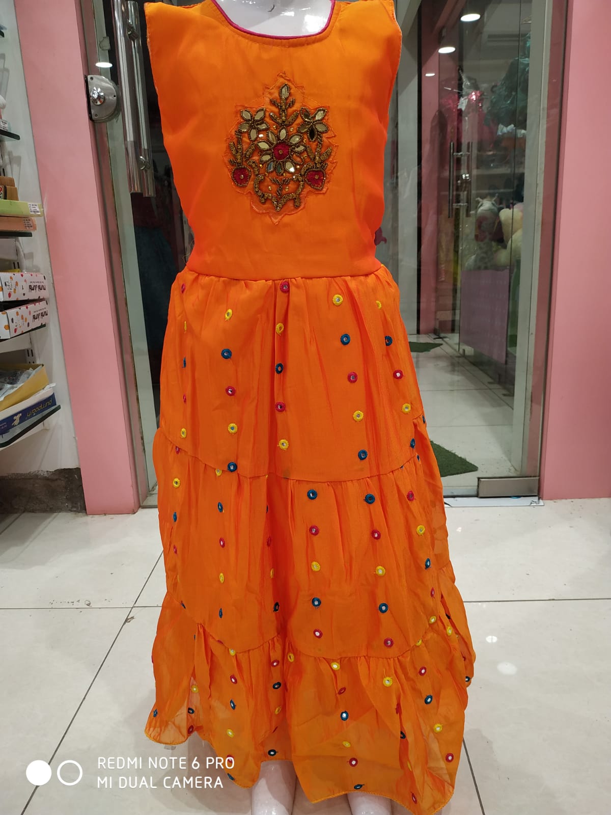 festive wear , beautiful frock/ gown, with jacket , orange ( e 65)