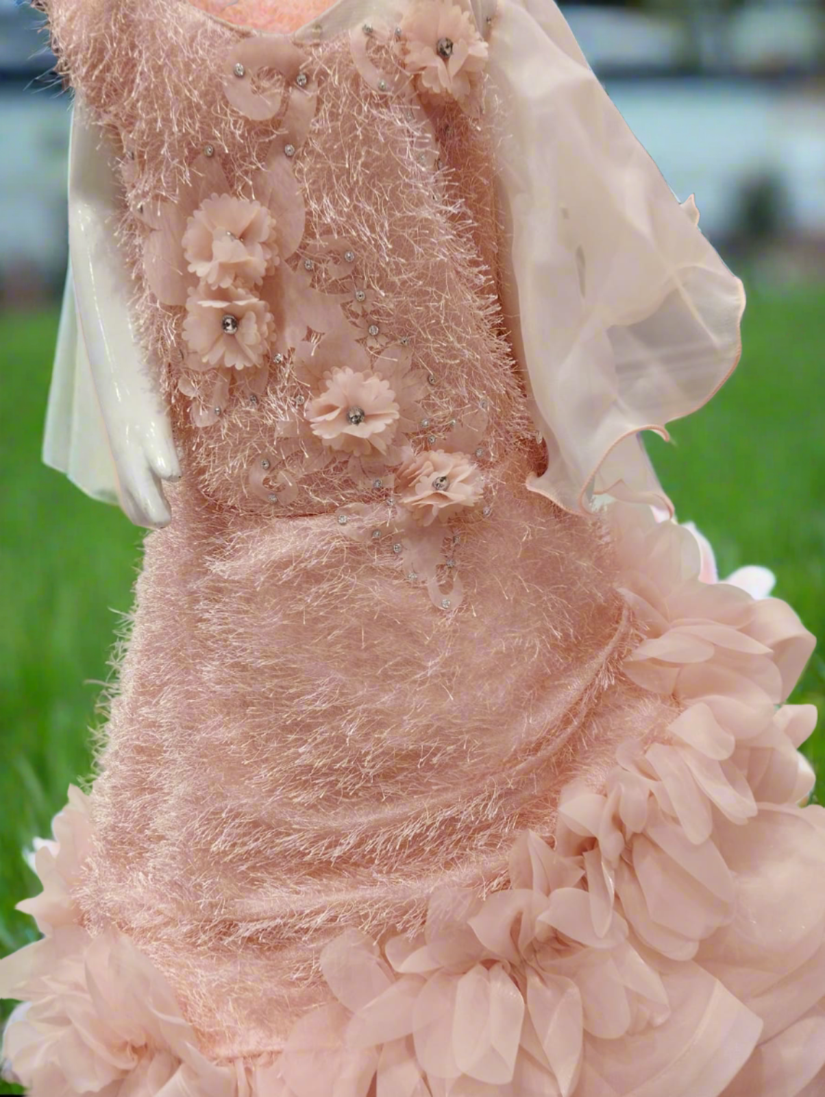 girls birthday frock , full frills barbie look, colour peach ( prbx 52)