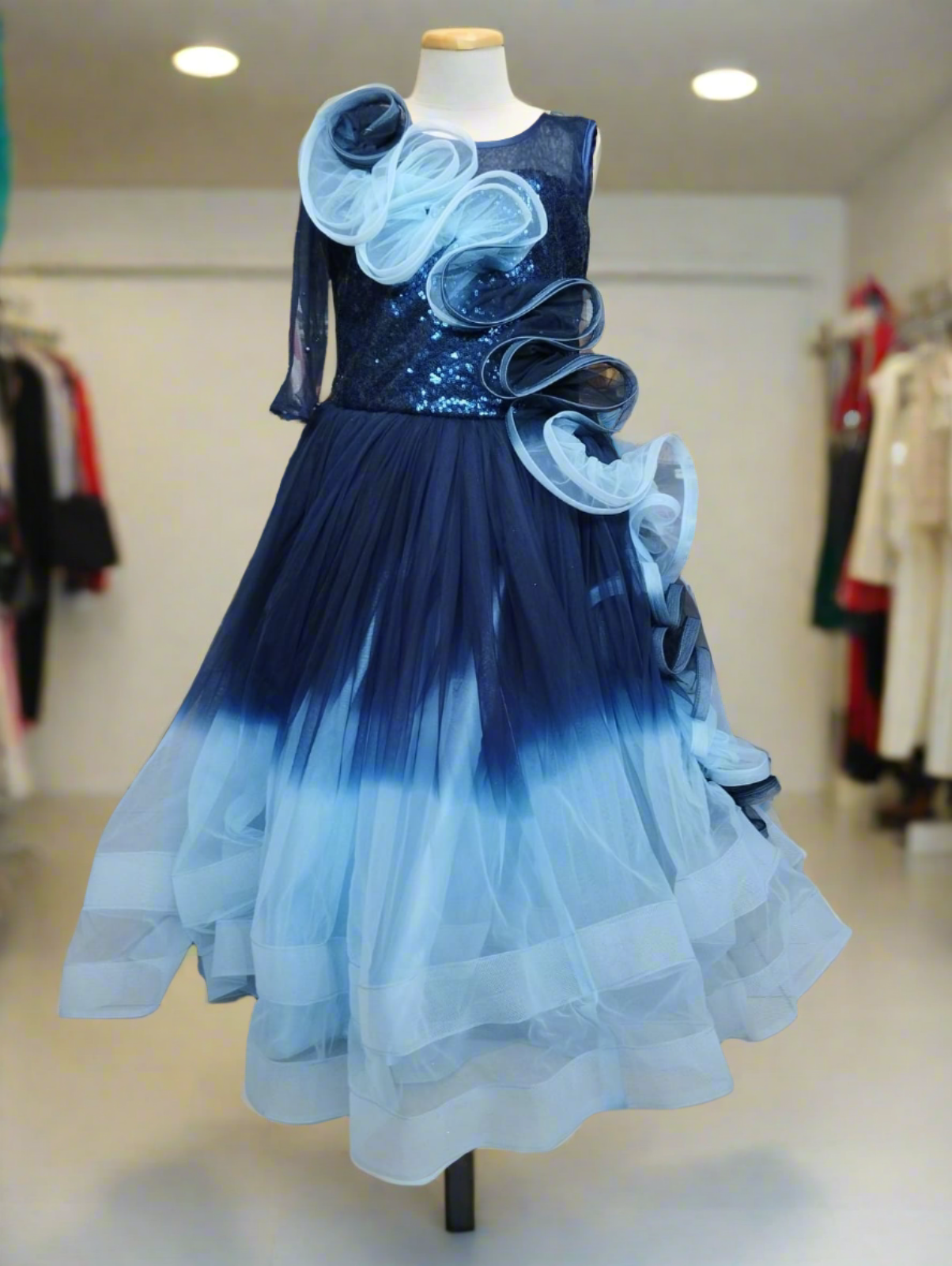 girls party frock long blue shaded ( prbx 61)