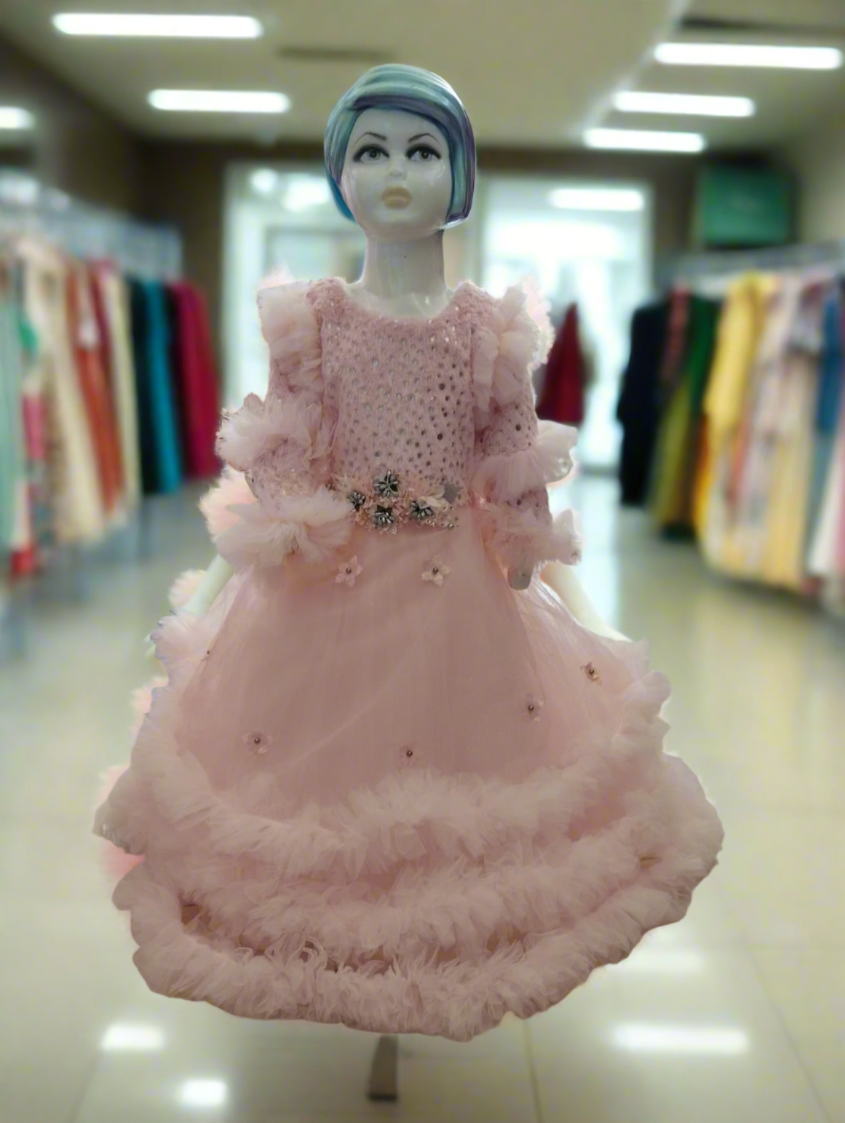 girls beautiful party frock long , baby pink, ( prbx 62)