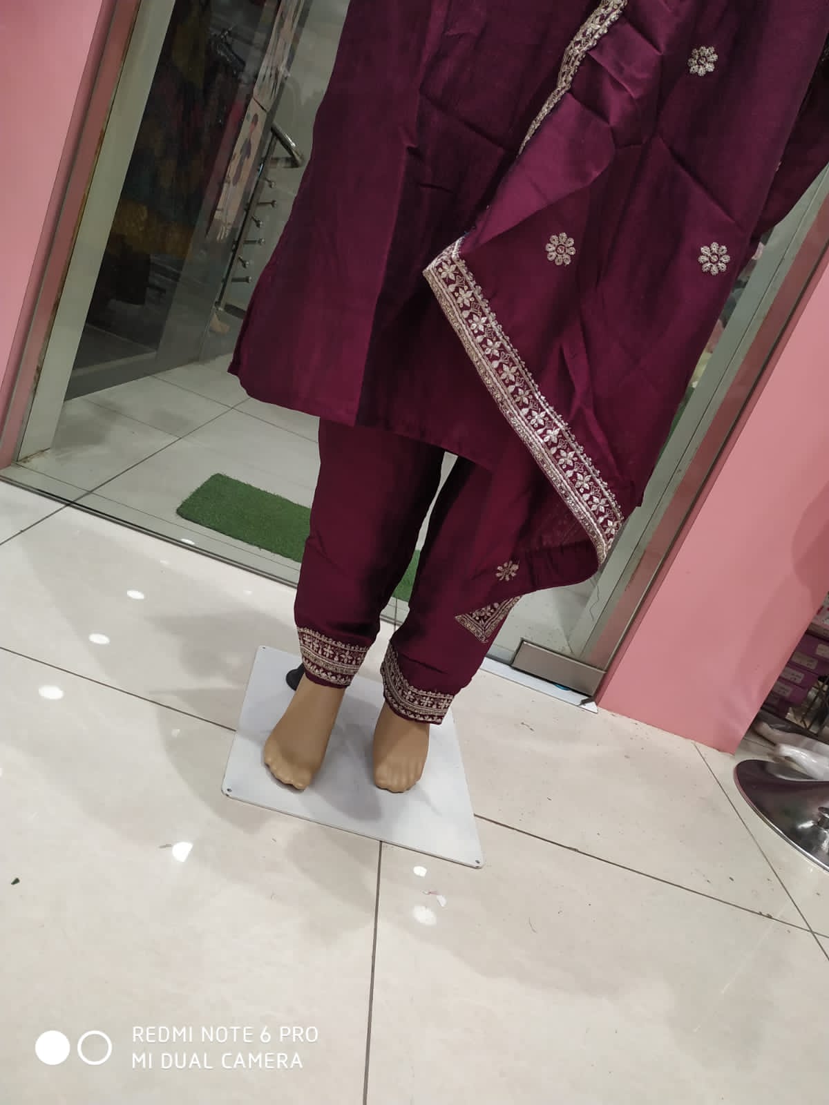 Women's party wear kurti set with pant and dupatta, wine colour( NL 3)