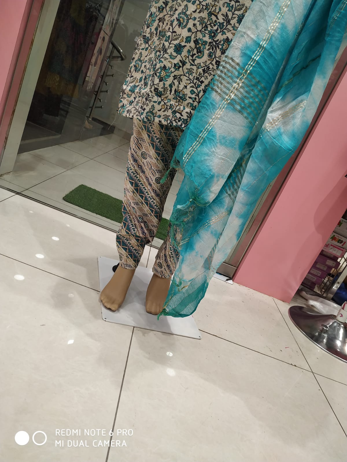 Women's kurti set with pant and dupatta white&blue ( NL 6)