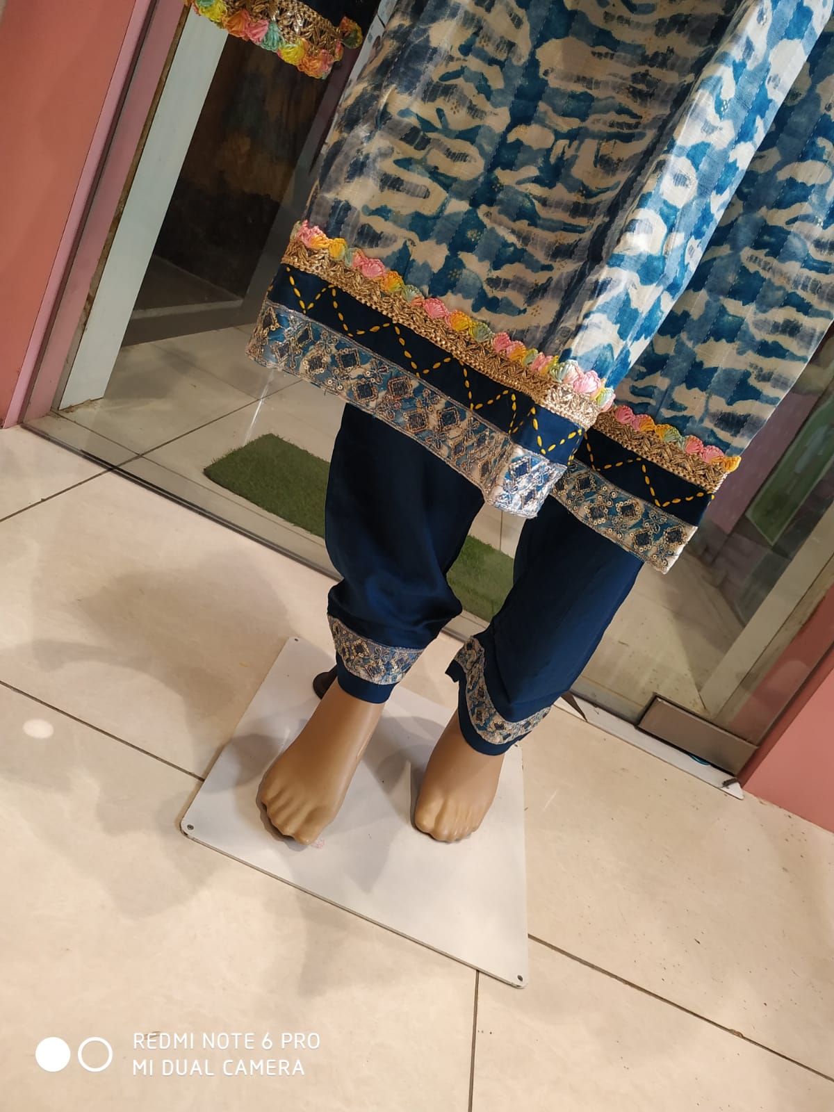 Women's kurti set with pant and dupatta, blue cotton( NL 14)