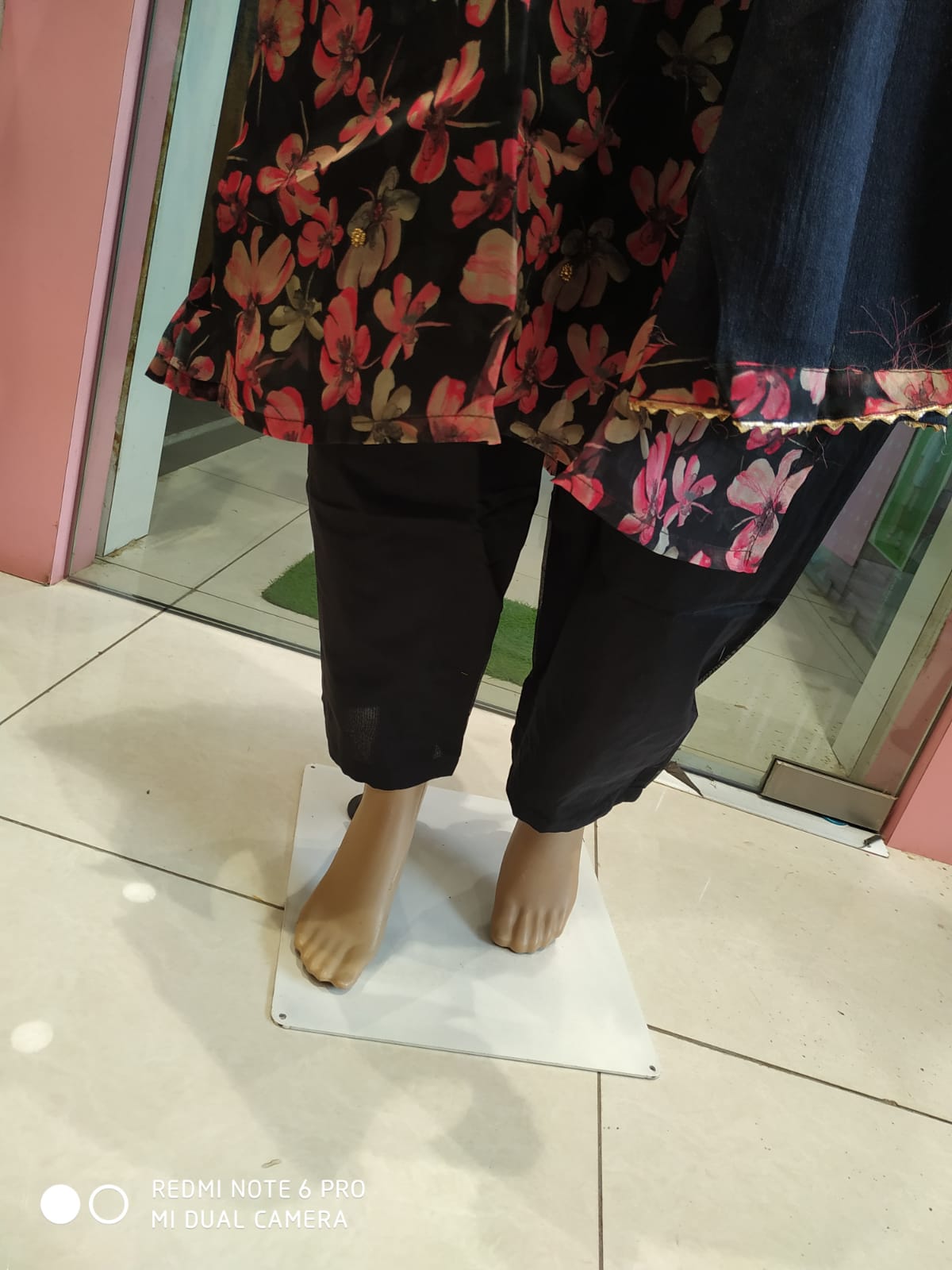 Women's kurti set with pant and dupatta, plus size black (NL 17)