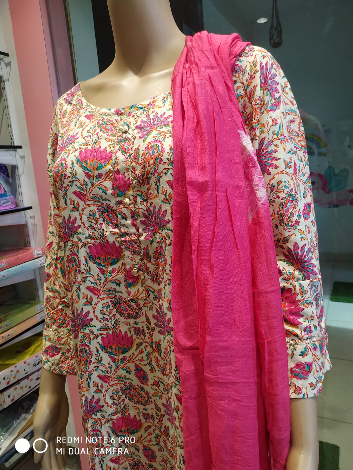 Women's kurti set with pant and dupatta, plus size pink( NL 26)