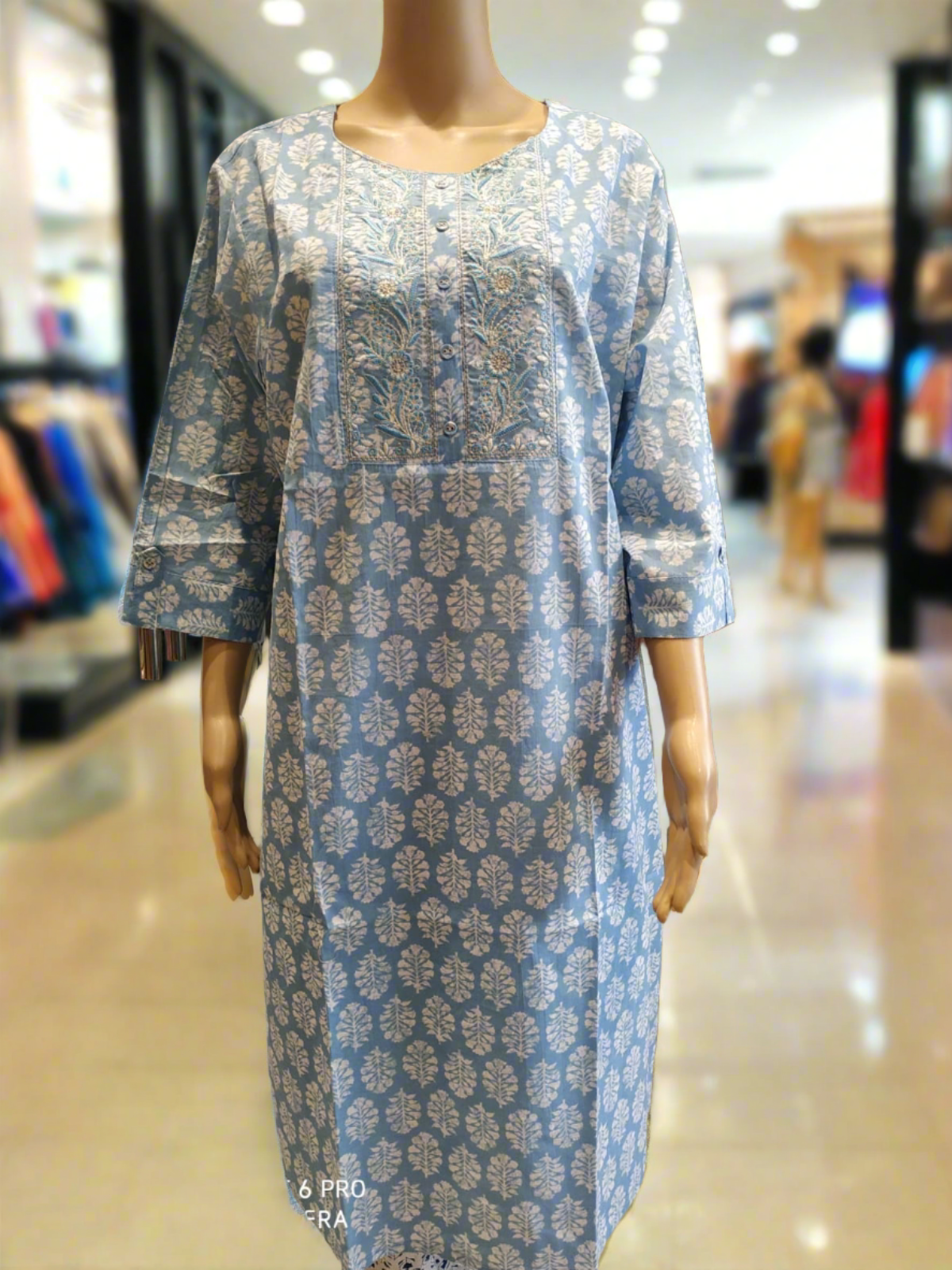 straight cut kurti pure cotton , skyblue/ pink , plus size( NL 22)