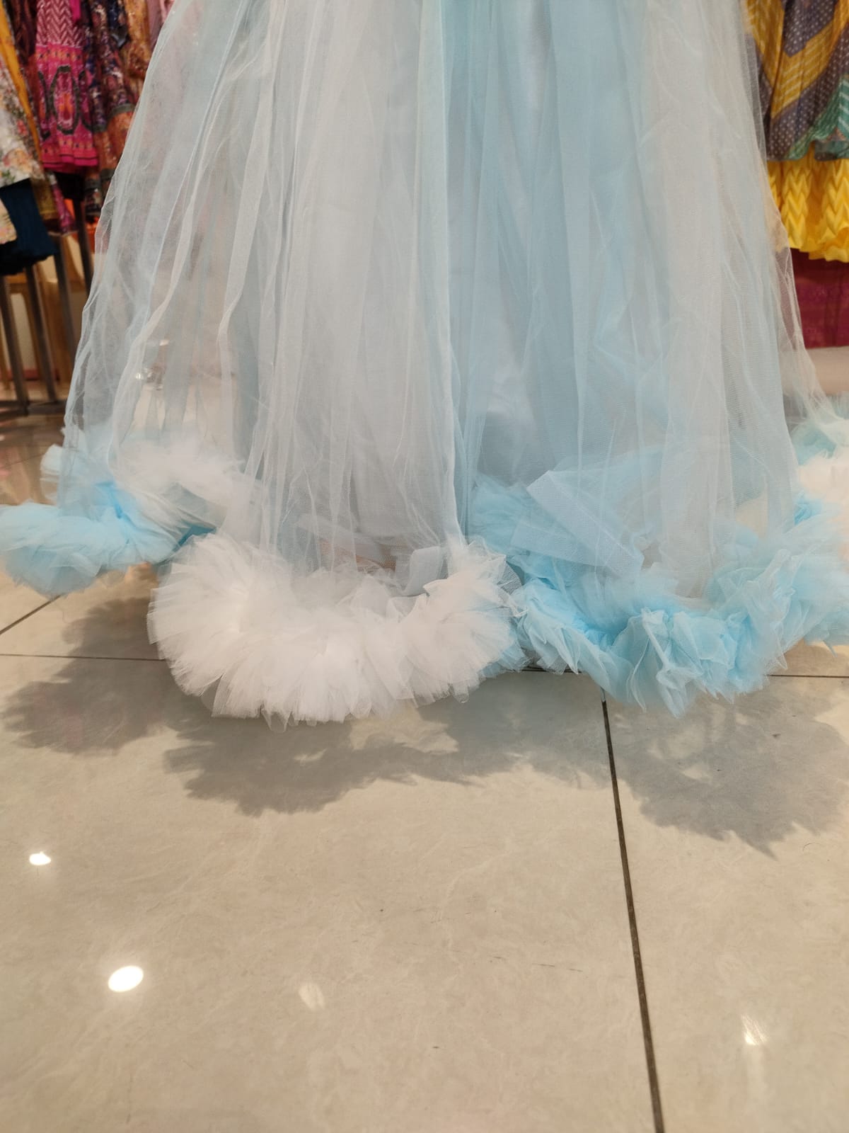 party frock , white and skyblue shaded ( pfr 9)