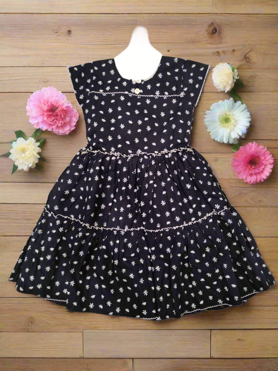 Kids Navy Blue Cotton Dress - Casual Frock (7-8 Years)