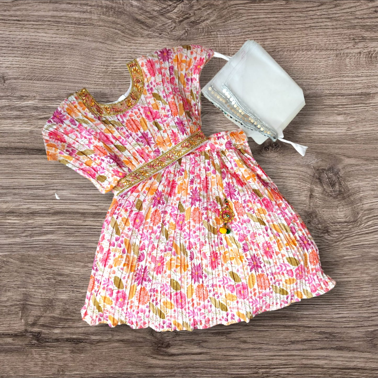 girls beautiful stylish lehanga, pink & peach ( NNe 4)