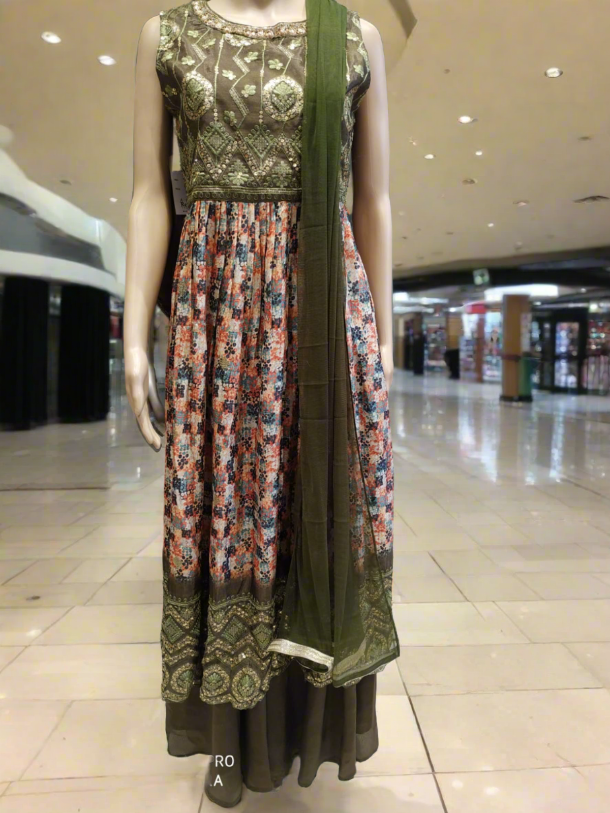 Girls partywear sharara set/naira set ,with pant and dupatta, mehandi colour( R 6)