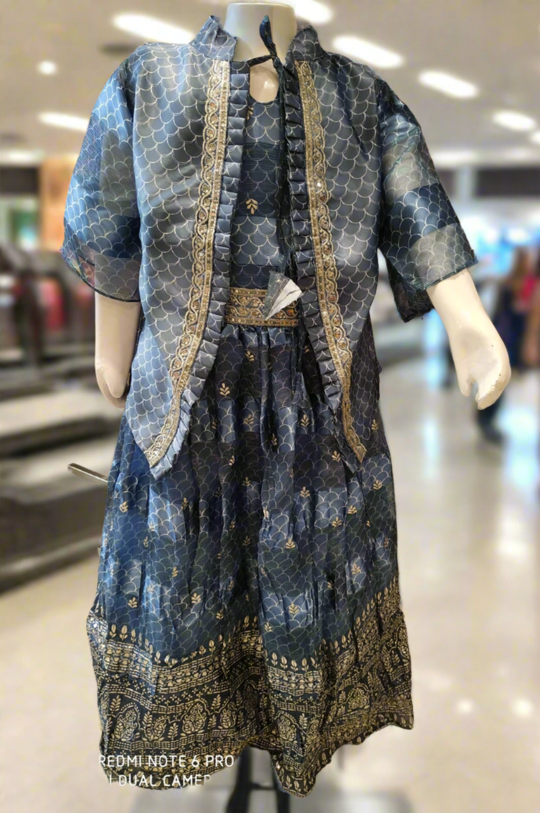 girls beautiful ethnic gown with jacket , green/ blue ( Z 11)