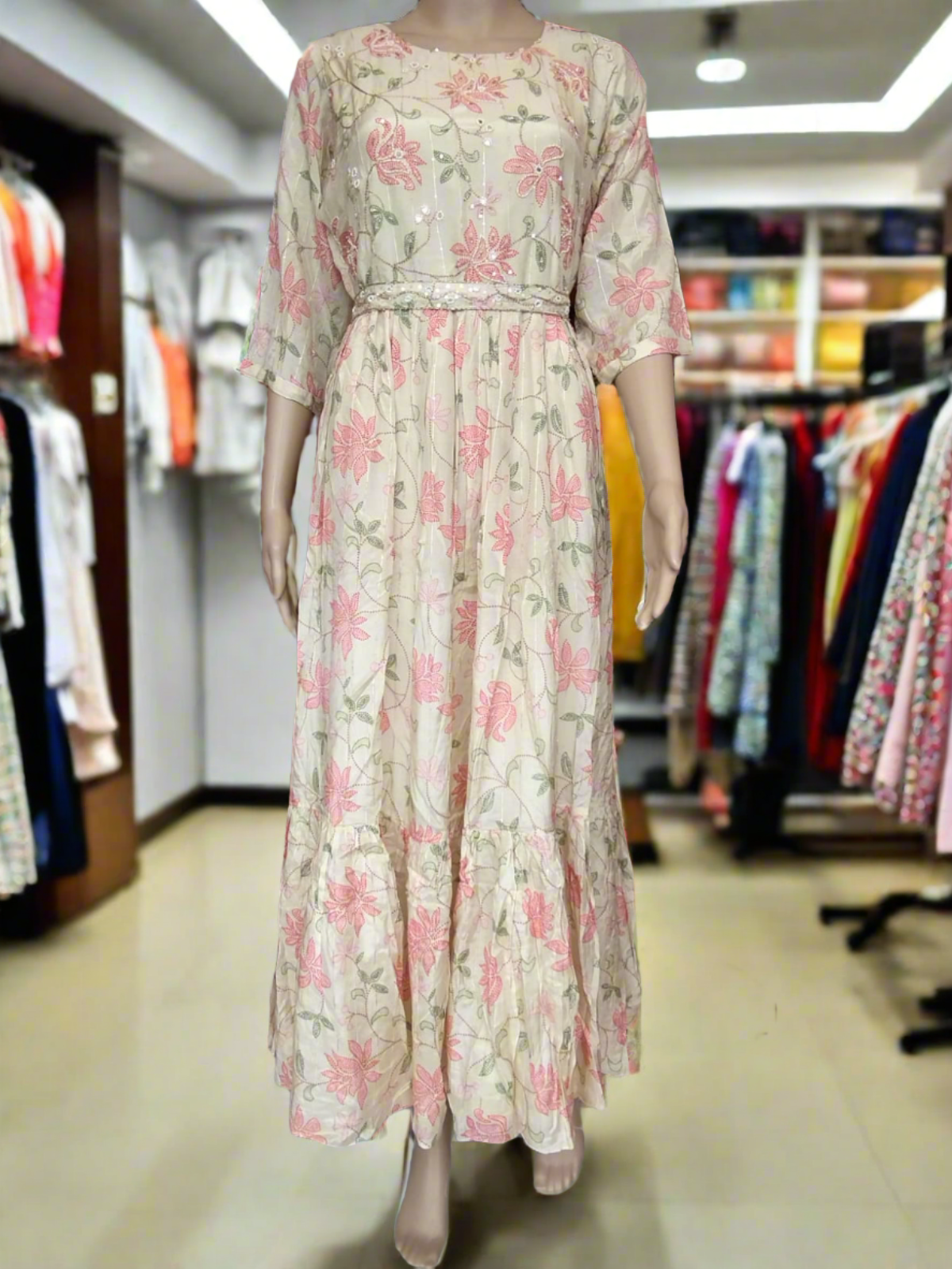 premium cloth partywear long flayered dress (Lst 52)