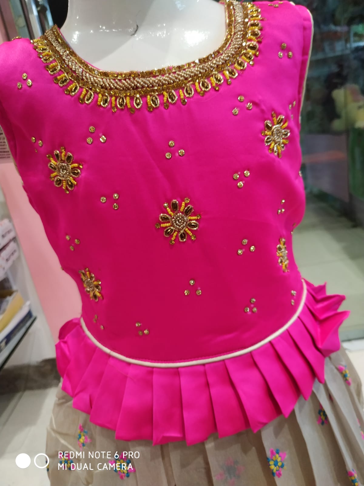 girls festive wear , beautiful frock/ gown, pink& biscuit colour ( e 40)