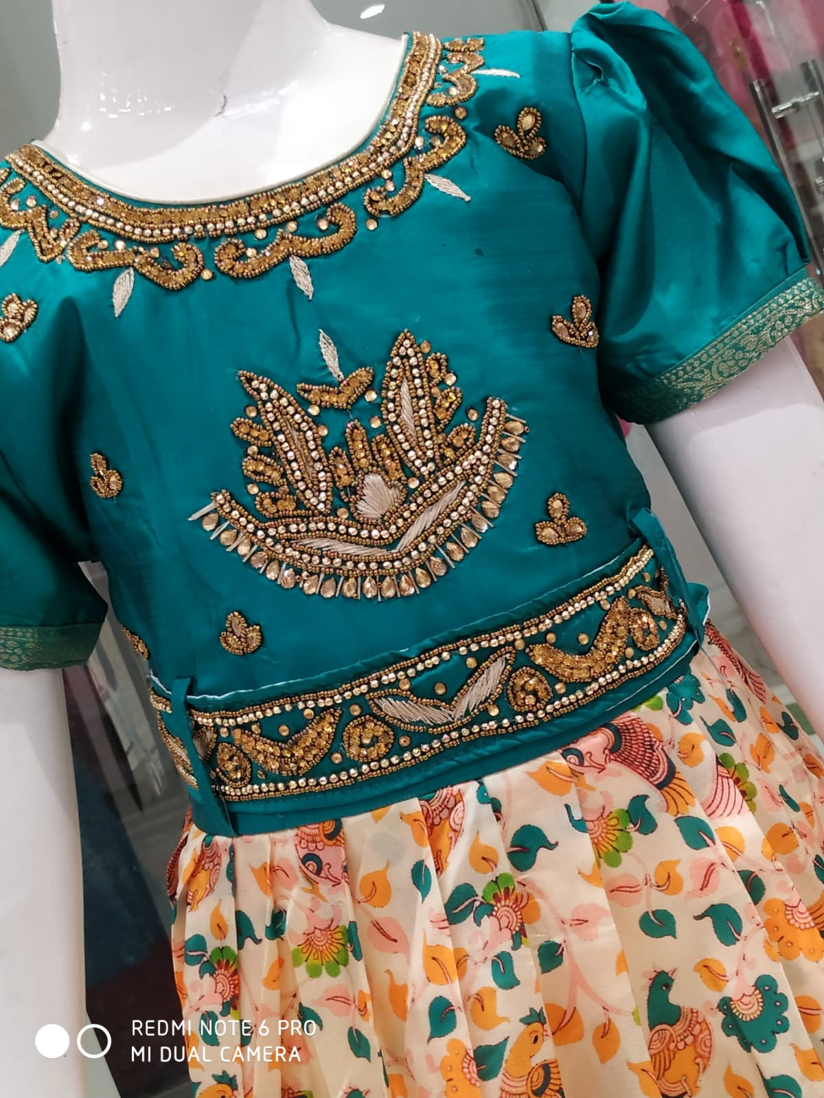girls festive wear , beautiful frock/ gown, kalamkari print , green ( e 48)
