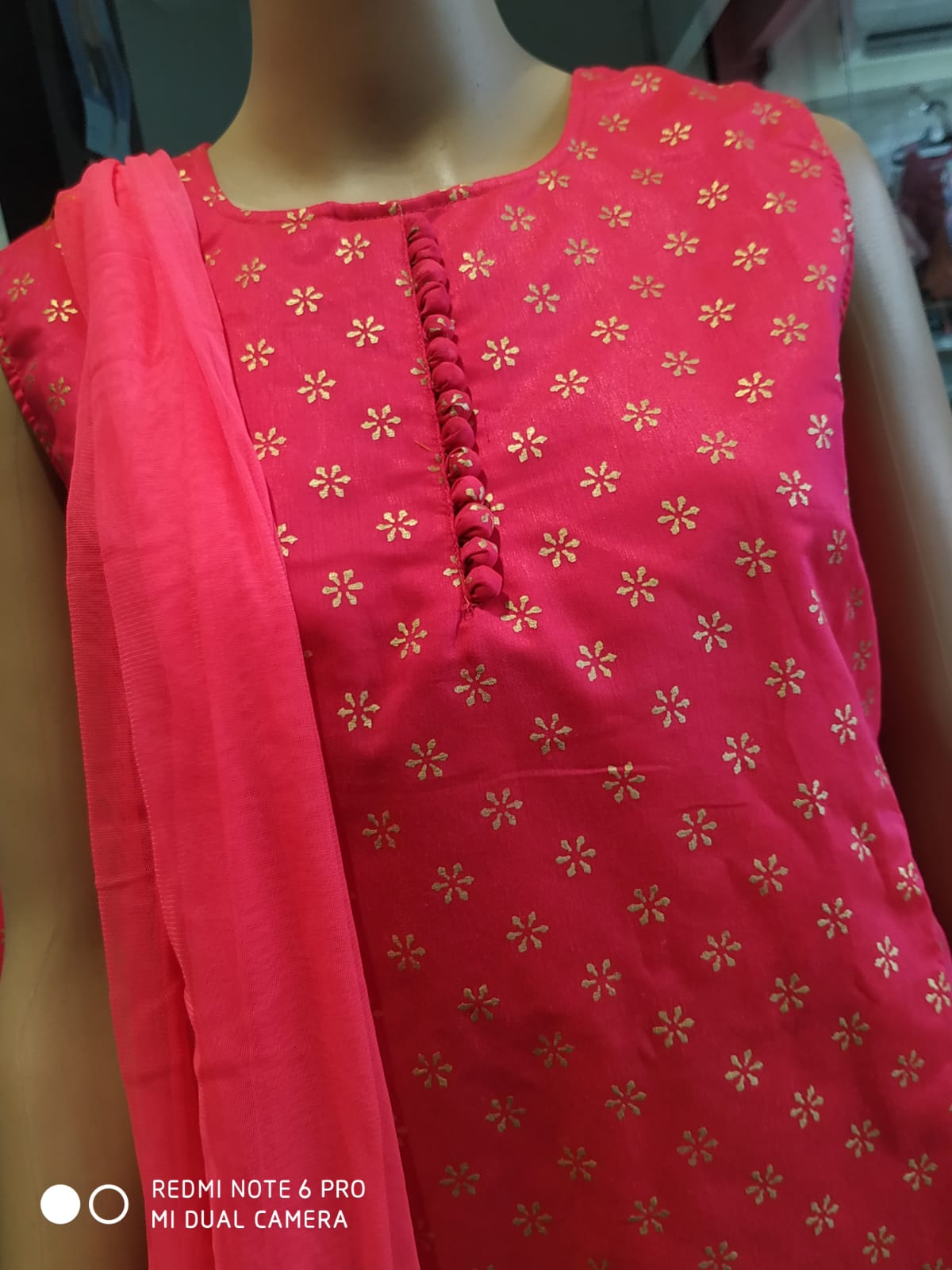 Ethnic croptop 3 piece set chanderi, red and mustard yellow ( R 1)