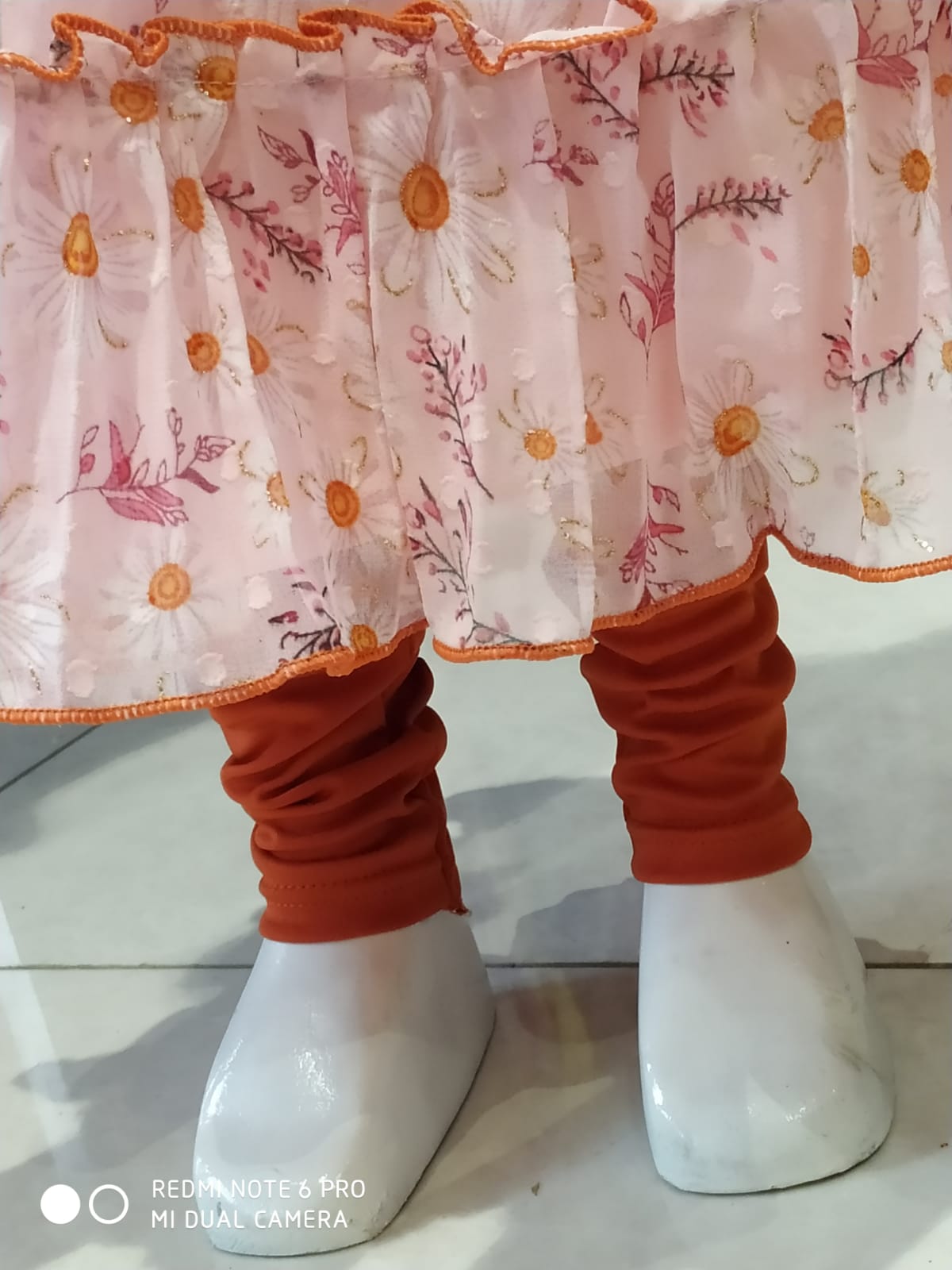 girls beautiful western dress with legging , peach and light brown ( Z 18)