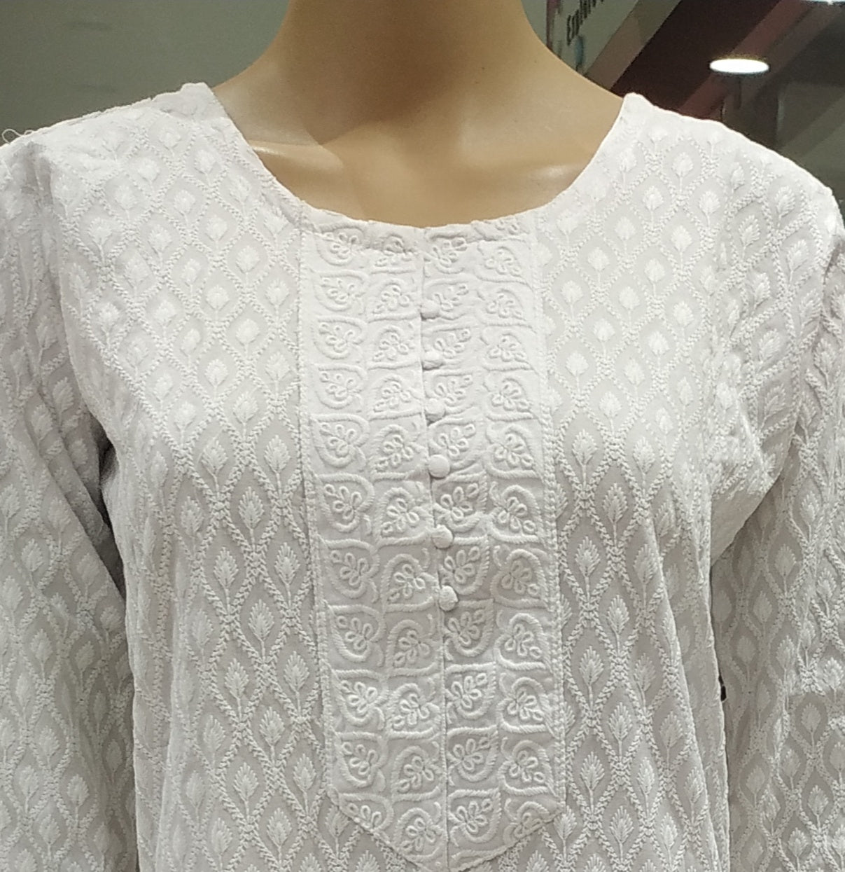 straight cut kurti plain white with thread work( Lst 5 )