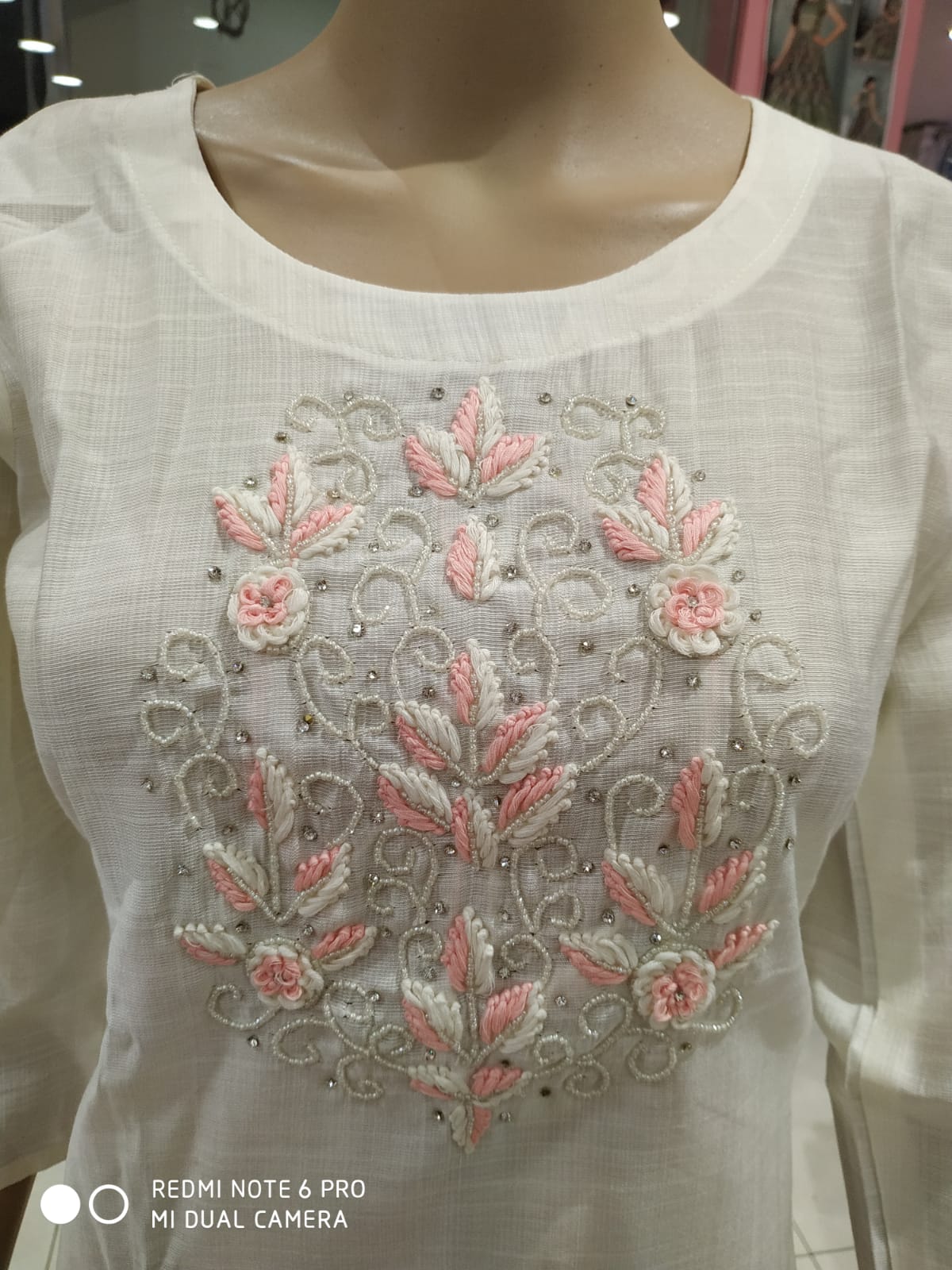 straight cut kurti ,partywear with work pink/ white( Lst 54)