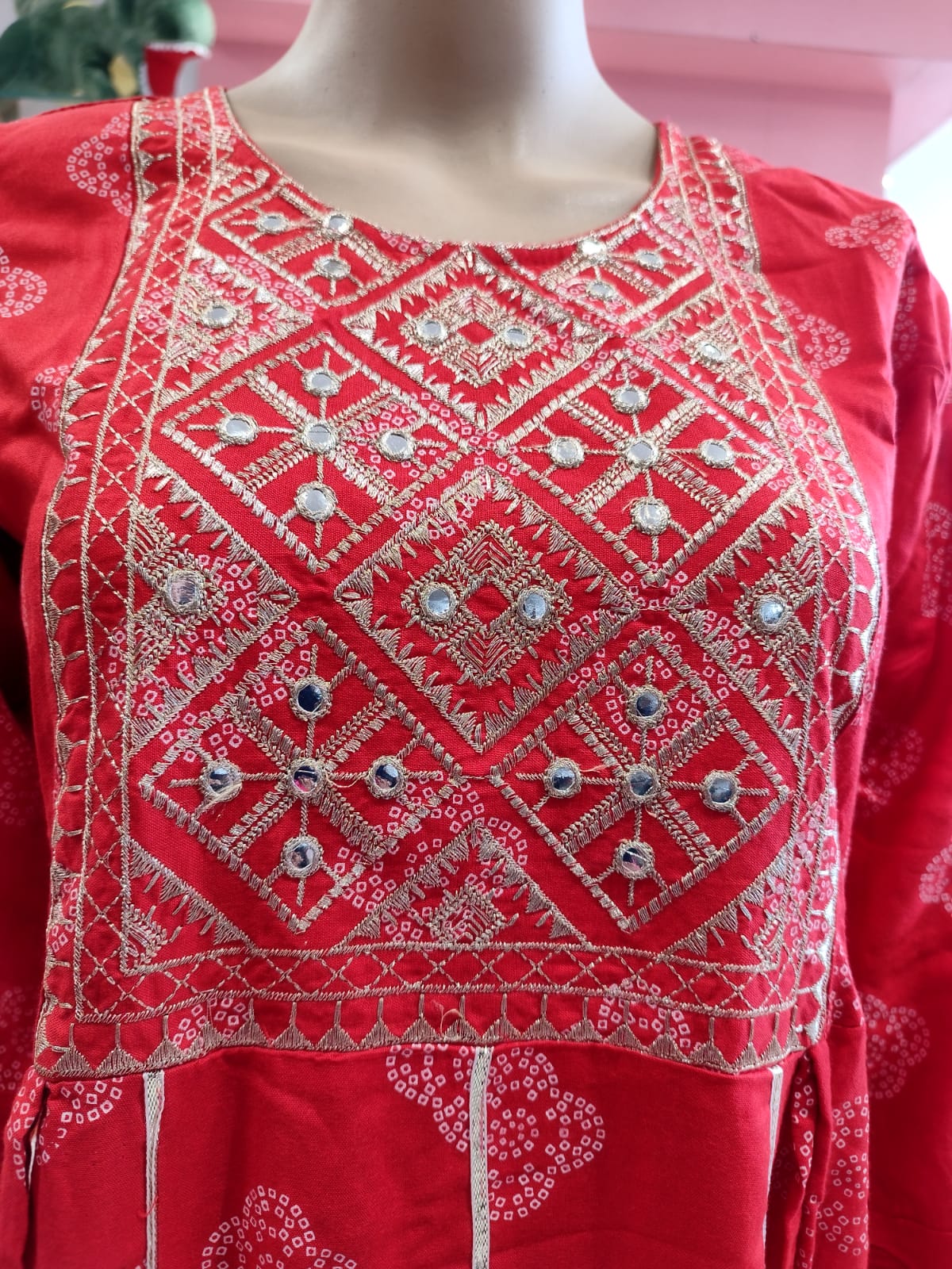 Flayered Umbrella gown, cotton bandhani print ( Lst 61)