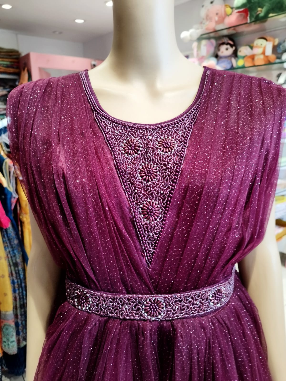 Wine Embellished Princess Party Gown & Frock