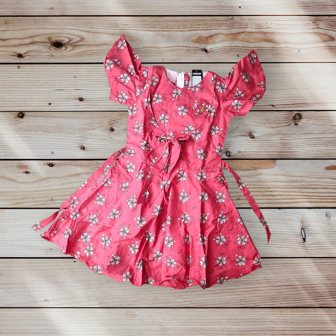 Girls Pink Floral Cotton Frock - Summer Casual Dress (Ages 3-8Y)
