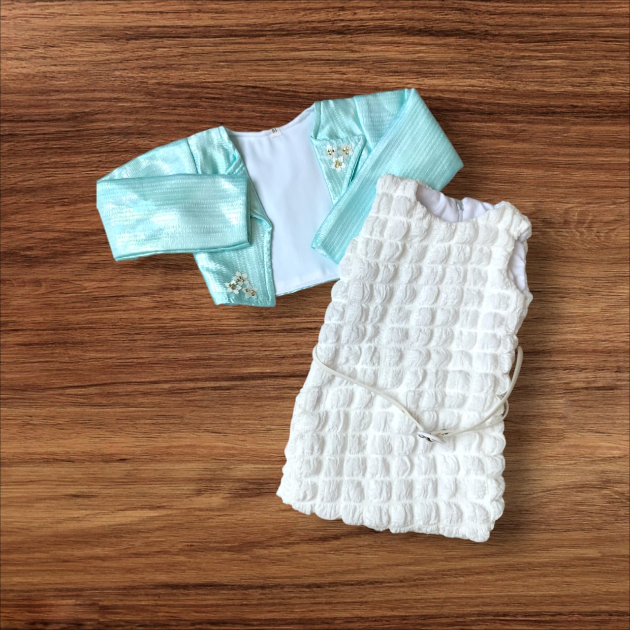 baby girl western , knee length, white with blue/yellow jacket( wtbx 10)