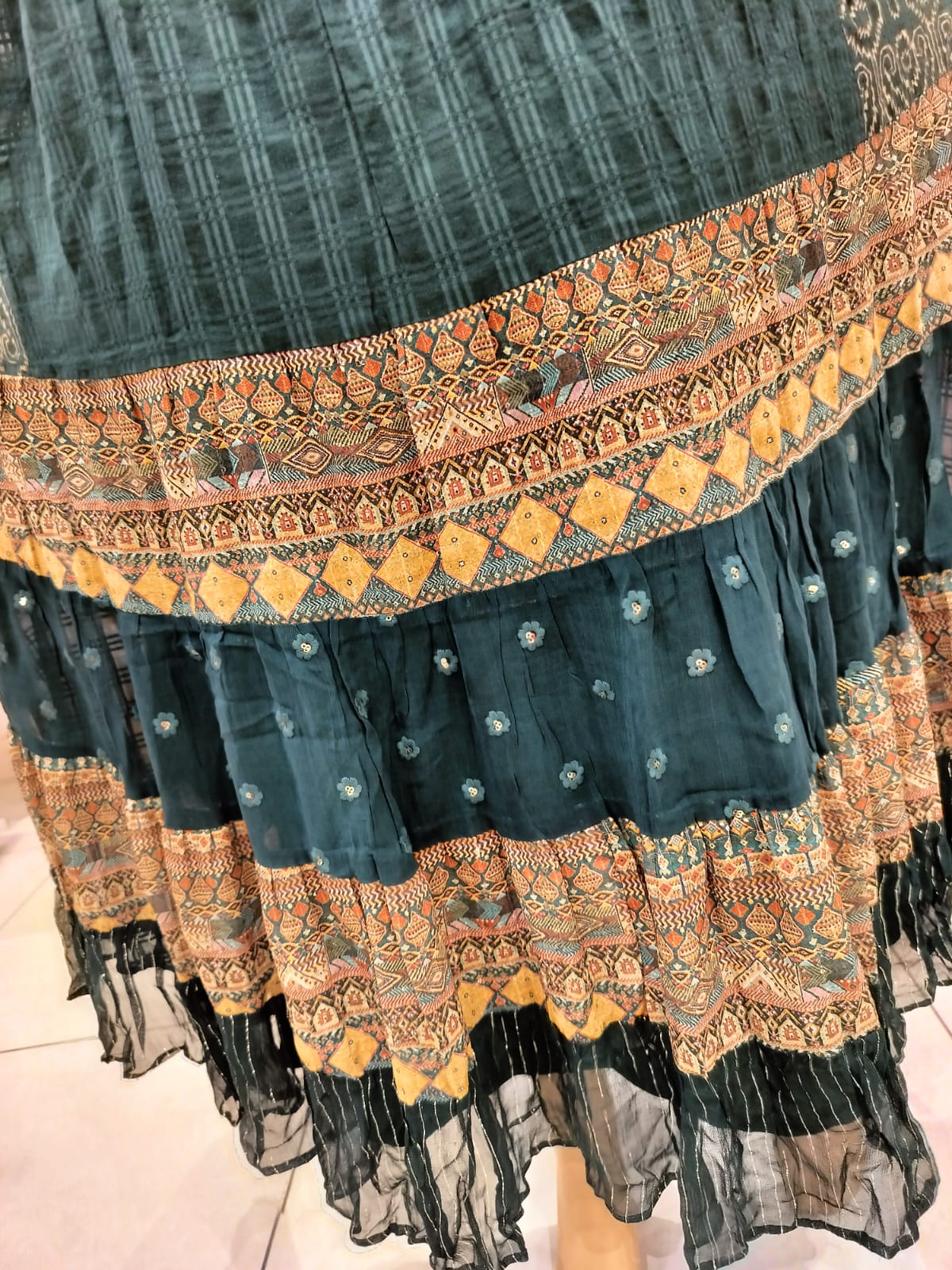 Flayered Umbrella designer gown, green( Lst 6)