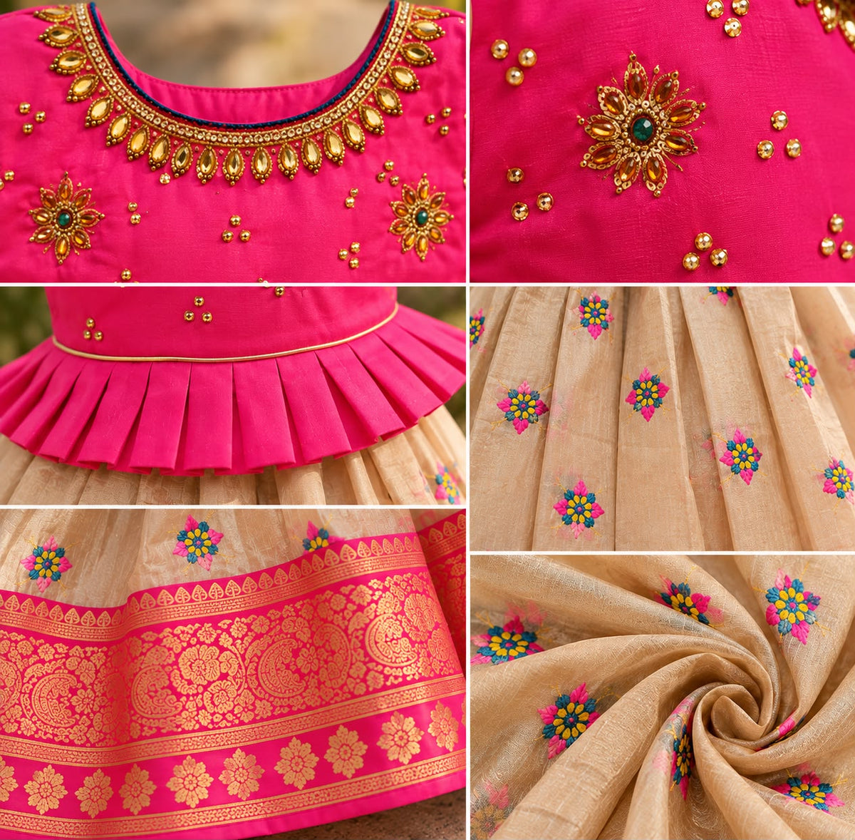 Girls Pink & Biscuit Color Ethnic Festive Frock Gown (4-6Y)