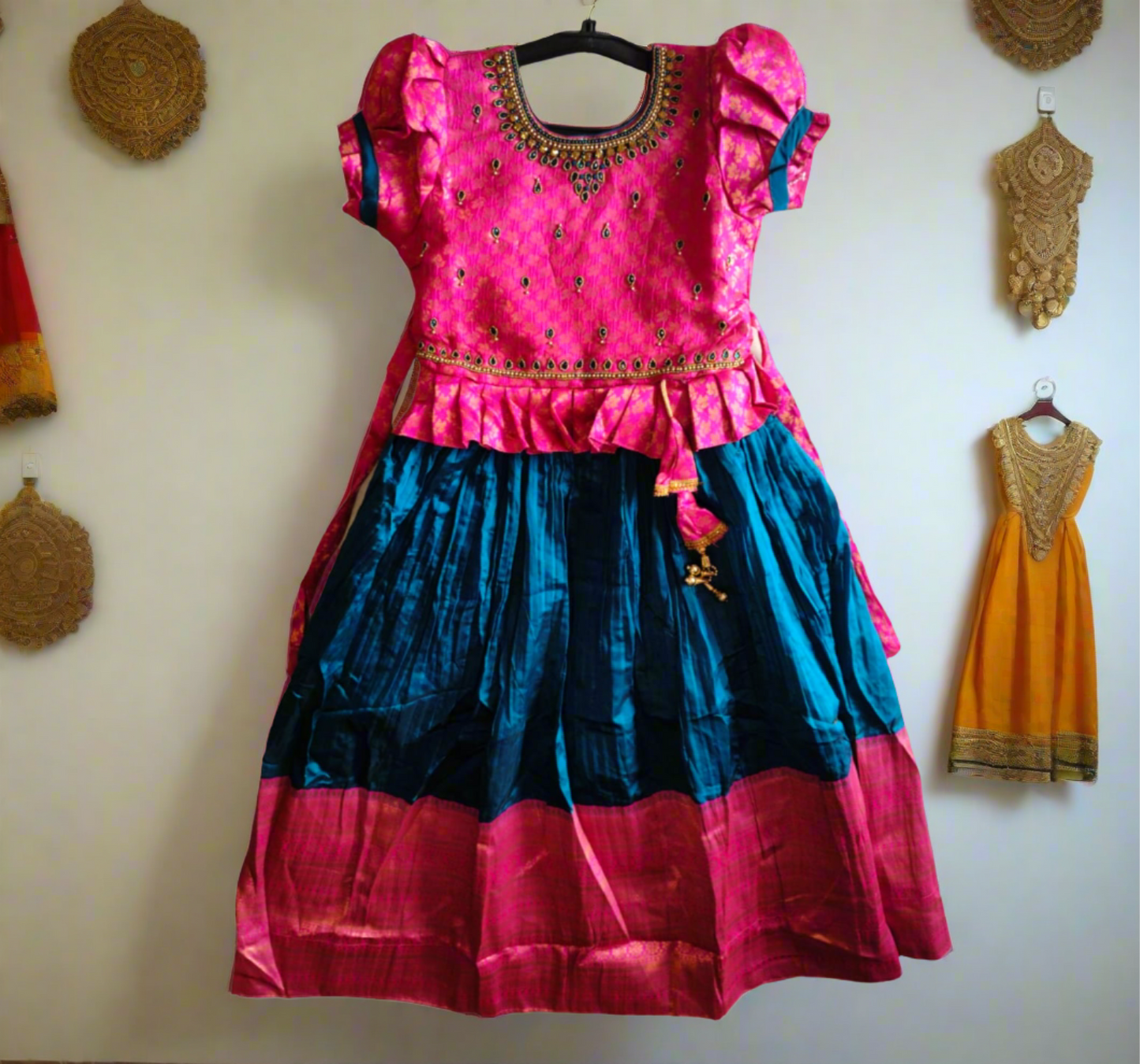 girls traditional / festive wear pattu frock, blue ( e 15)