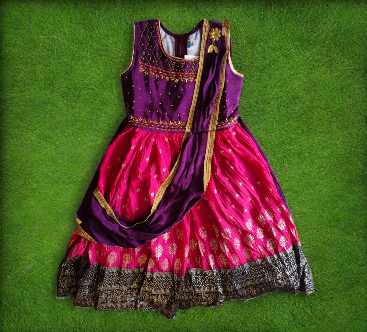 girls festive wear frock , purple with attach dupatta ( e 17)